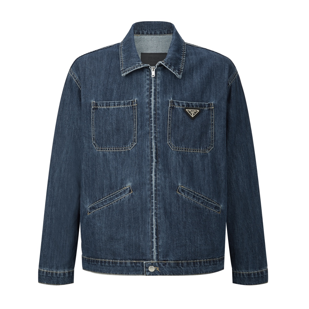 (Sitio web oficial Calidad del pedido original 1:1) Chaqueta vaquera con logo multibolsillos Pra 24SS. Comprado origina…