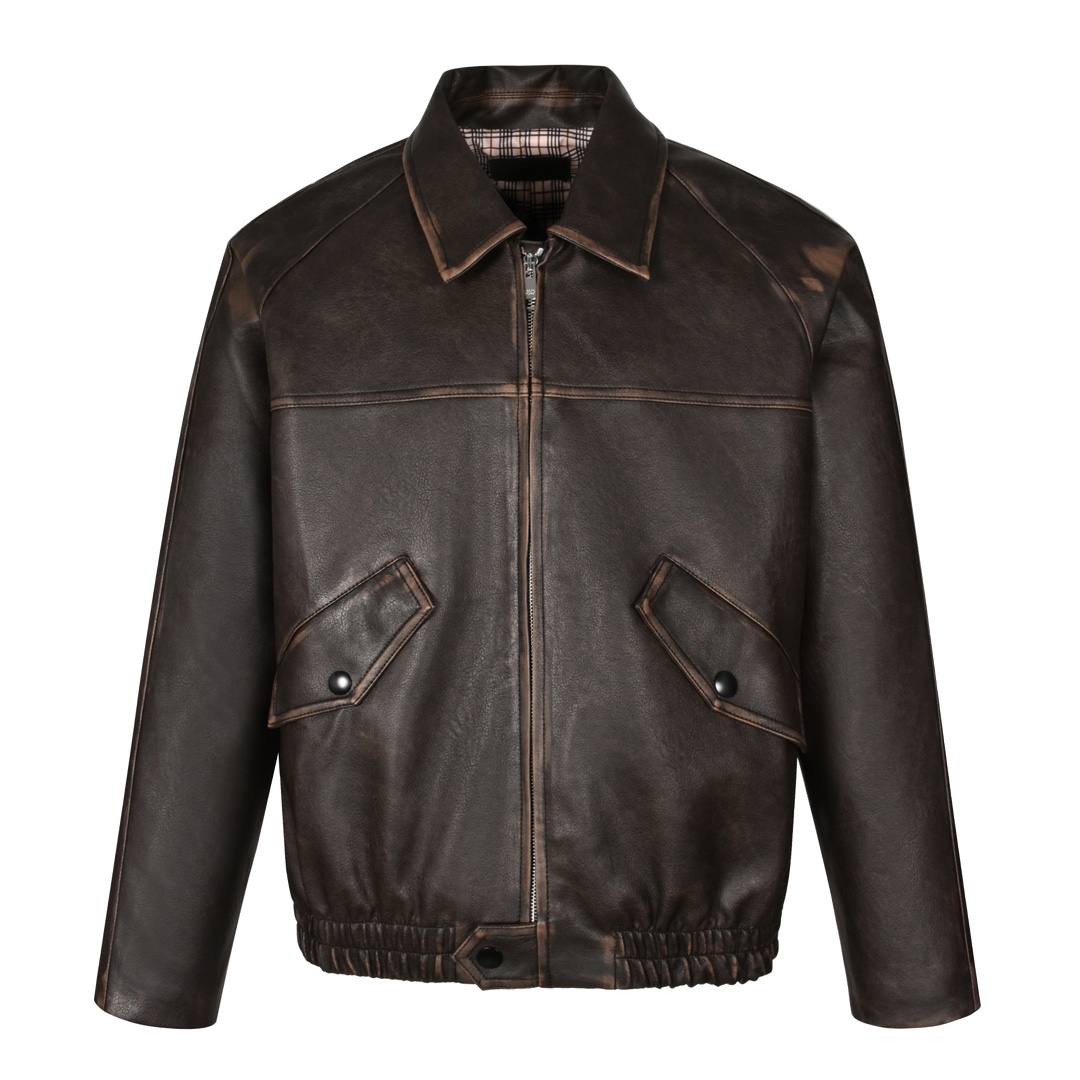 (Sitio web oficial calidad del pedido original 1: 1) Chaqueta de cuero nostálgica teñida Pra 24FW comprada originalment…