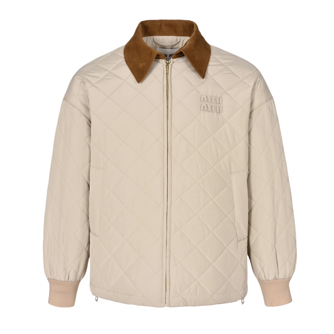 (calidad original 1:1 de la web oficial) Miumiu 24FW chaqueta acolchada de rombos con cuello combinado Compra…