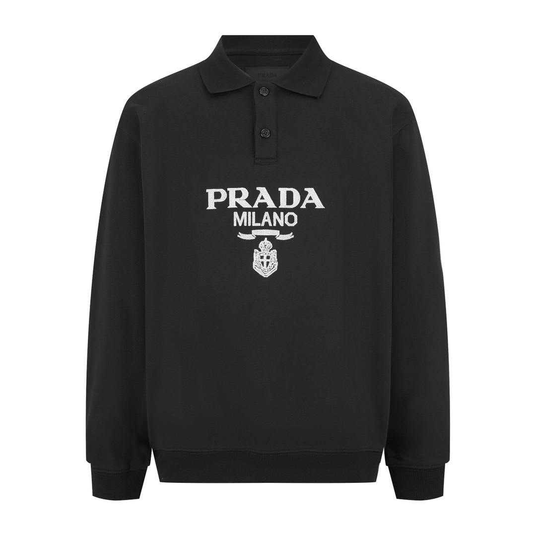 (Sitio web oficial Calidad del pedido original 1:1) La sudadera Polo flocada Pra 24FW (negra) se compró y desarrolló or…