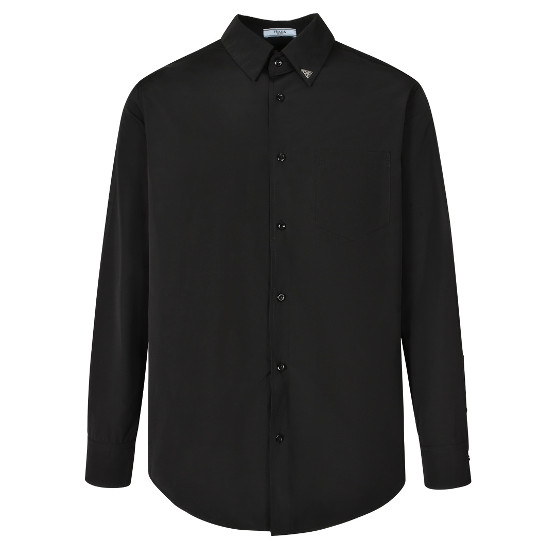 (Sitio web oficial calidad del pedido original 1:1) Camisa con logo en el cuello Pra 24FW (negra) comprada originalment…