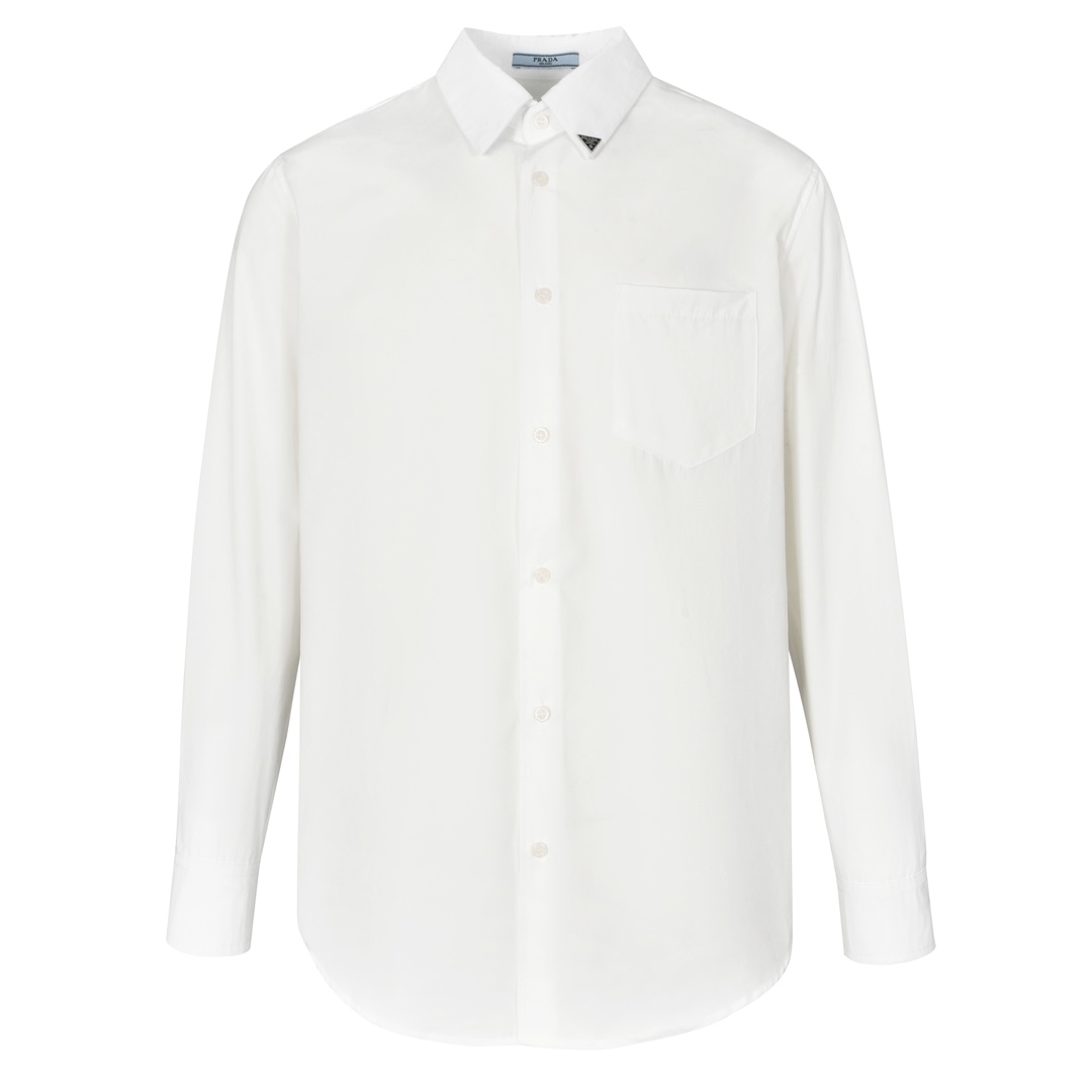 (Sitio web oficial calidad del pedido original 1: 1) Camisa con logo en el cuello Pra 24FW (blanca) comprada originalme…