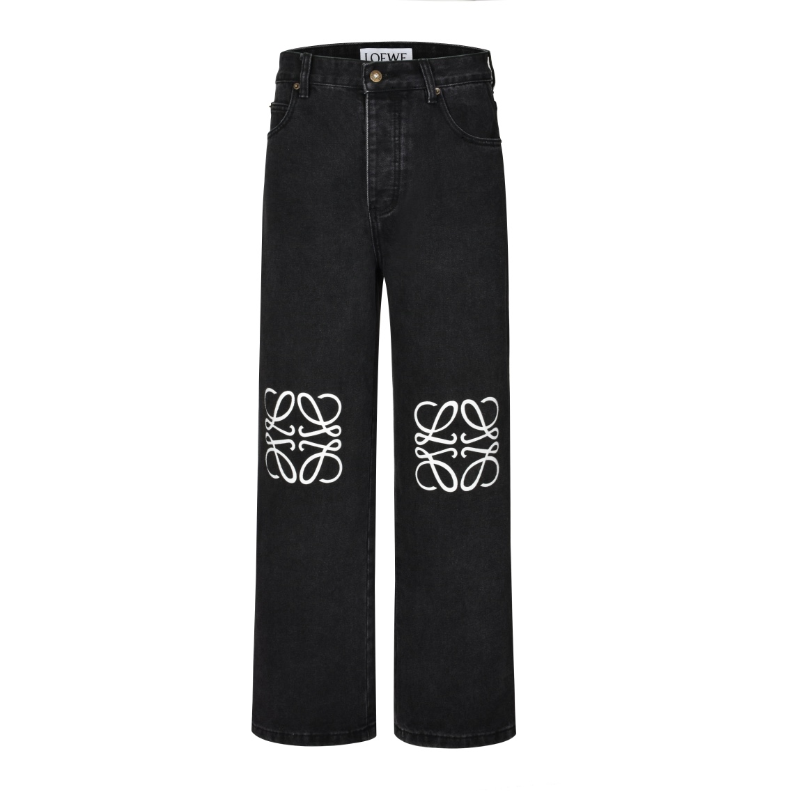 🅿️300 【独家供应】 Loewe 24SS Anagram绣花牛仔长裤 原9,900购入，面料采用黑底黑面，高密度加厚紧密双芯纱，舒适贴肤，质感十足。手肘处饰以Anagram刺绣设计，工艺采用激光切割，人工拆开手肘，平铺出来做激光定…