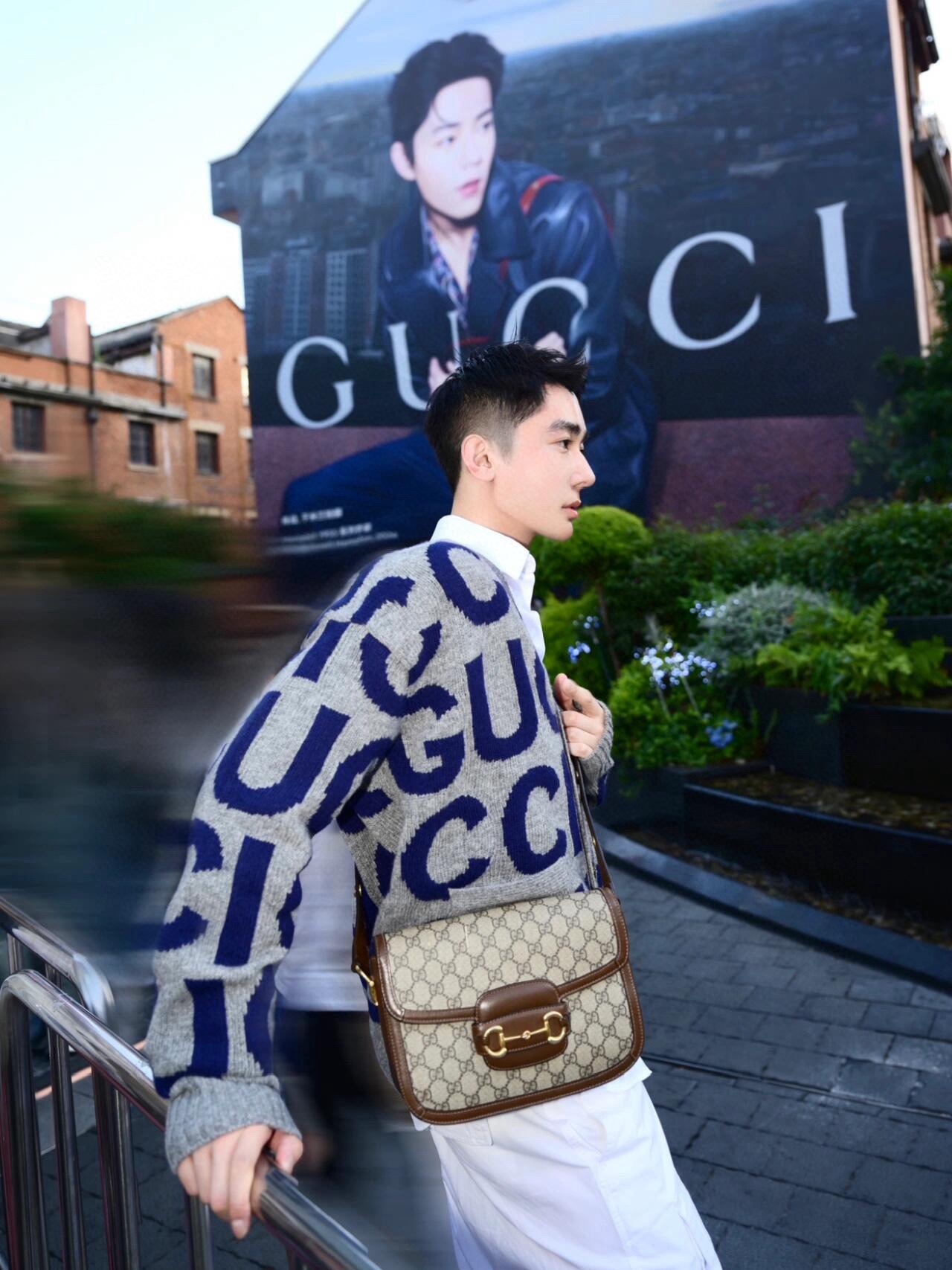 【上身图 男生】Guc 嵌花字母满印开衫毛衣