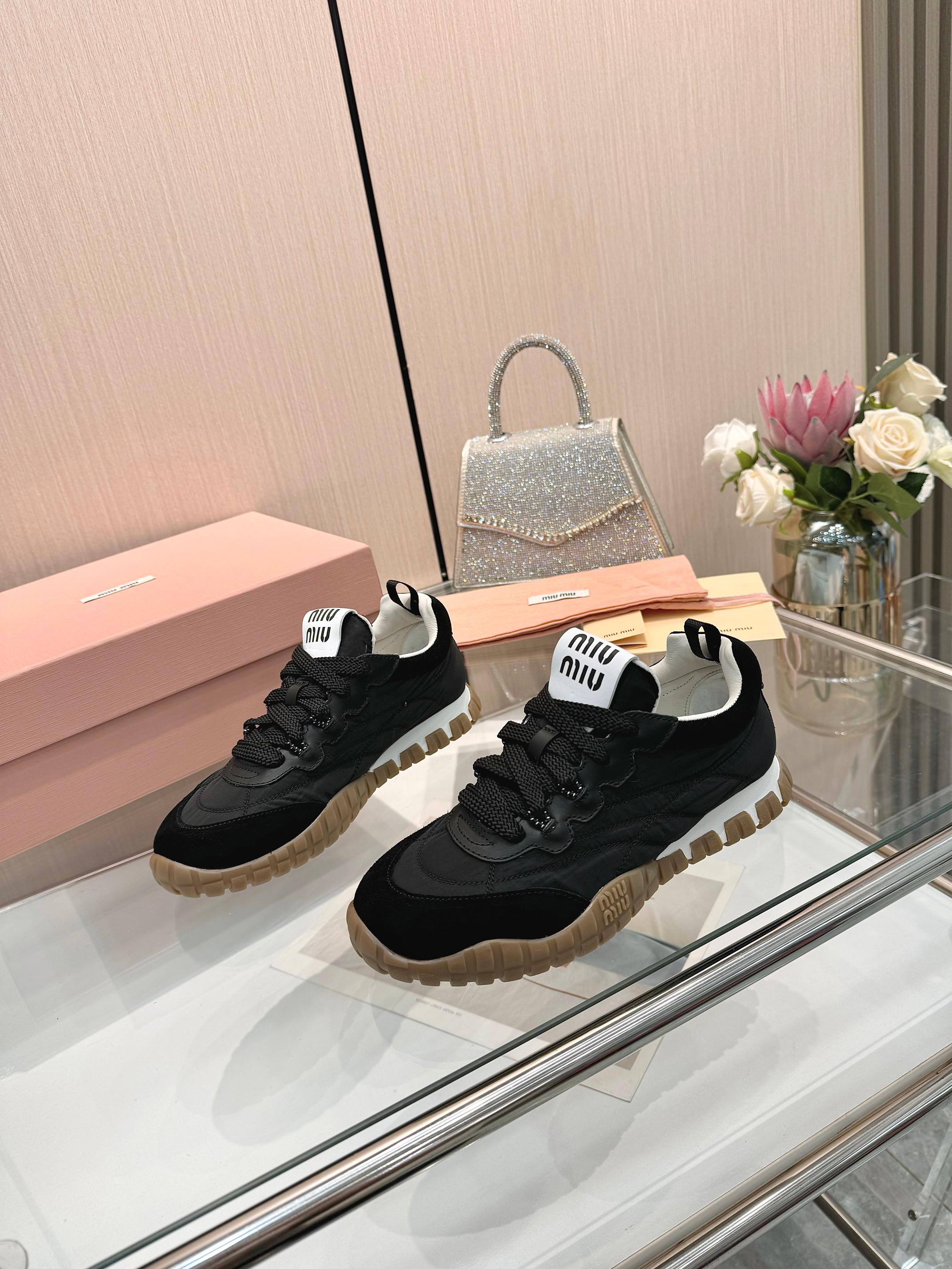 Miu Miu Women's Lace-Up Sneakers Black Lightweight Breathable Casual Shoes 5 a1741243991834 4687