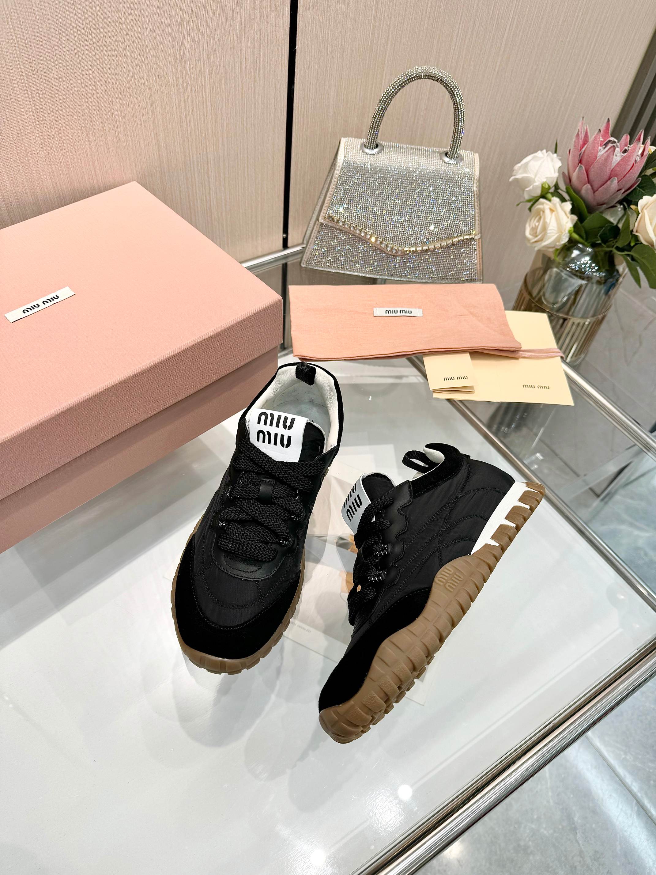 Miu Miu Women's Lace-Up Sneakers Black Lightweight Breathable Casual Shoes 2 a1741243992059 4235