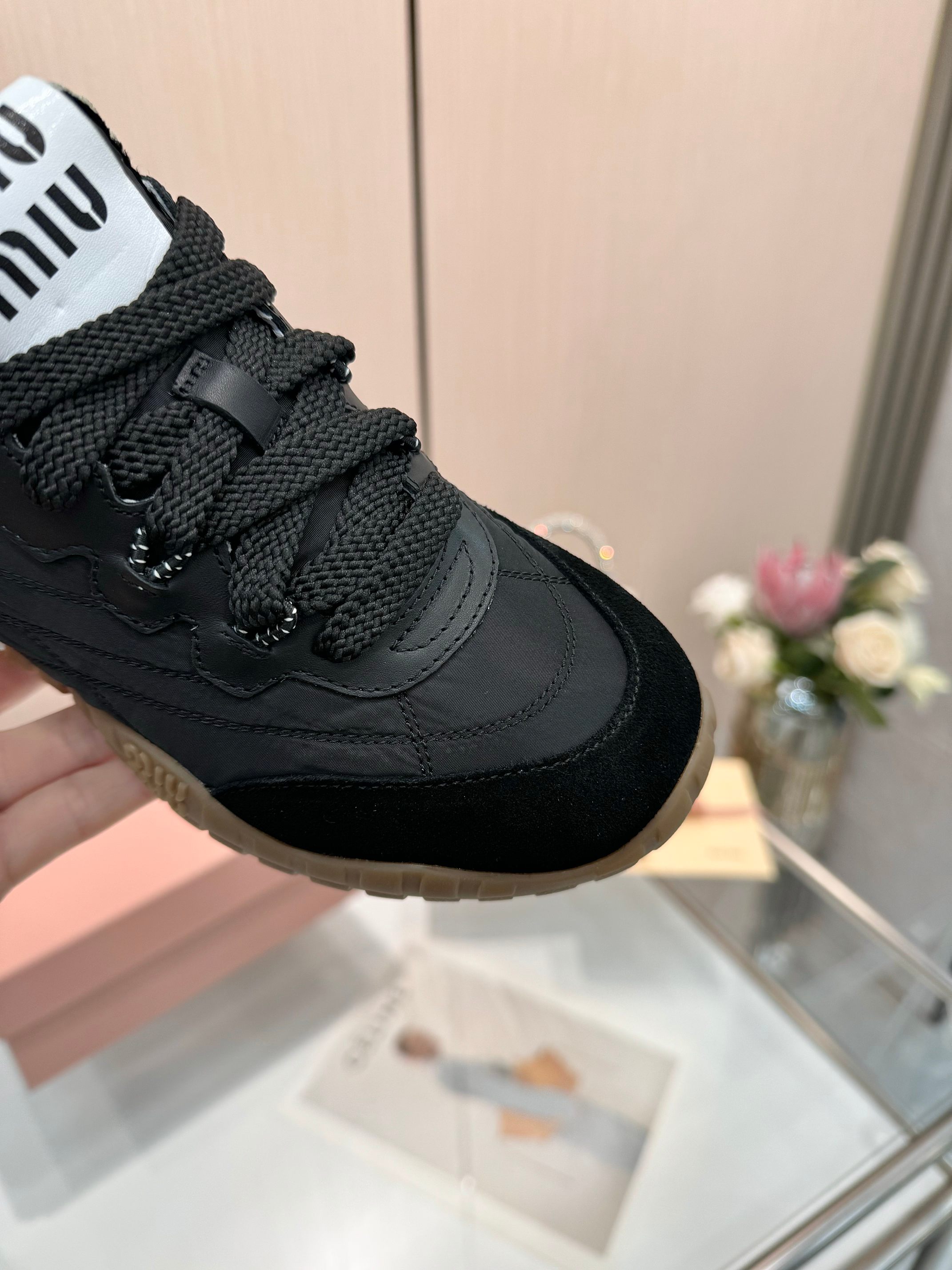 Miu Miu Women's Lace-Up Sneakers Black Lightweight Breathable Casual Shoes 7 a1741243995853 2473