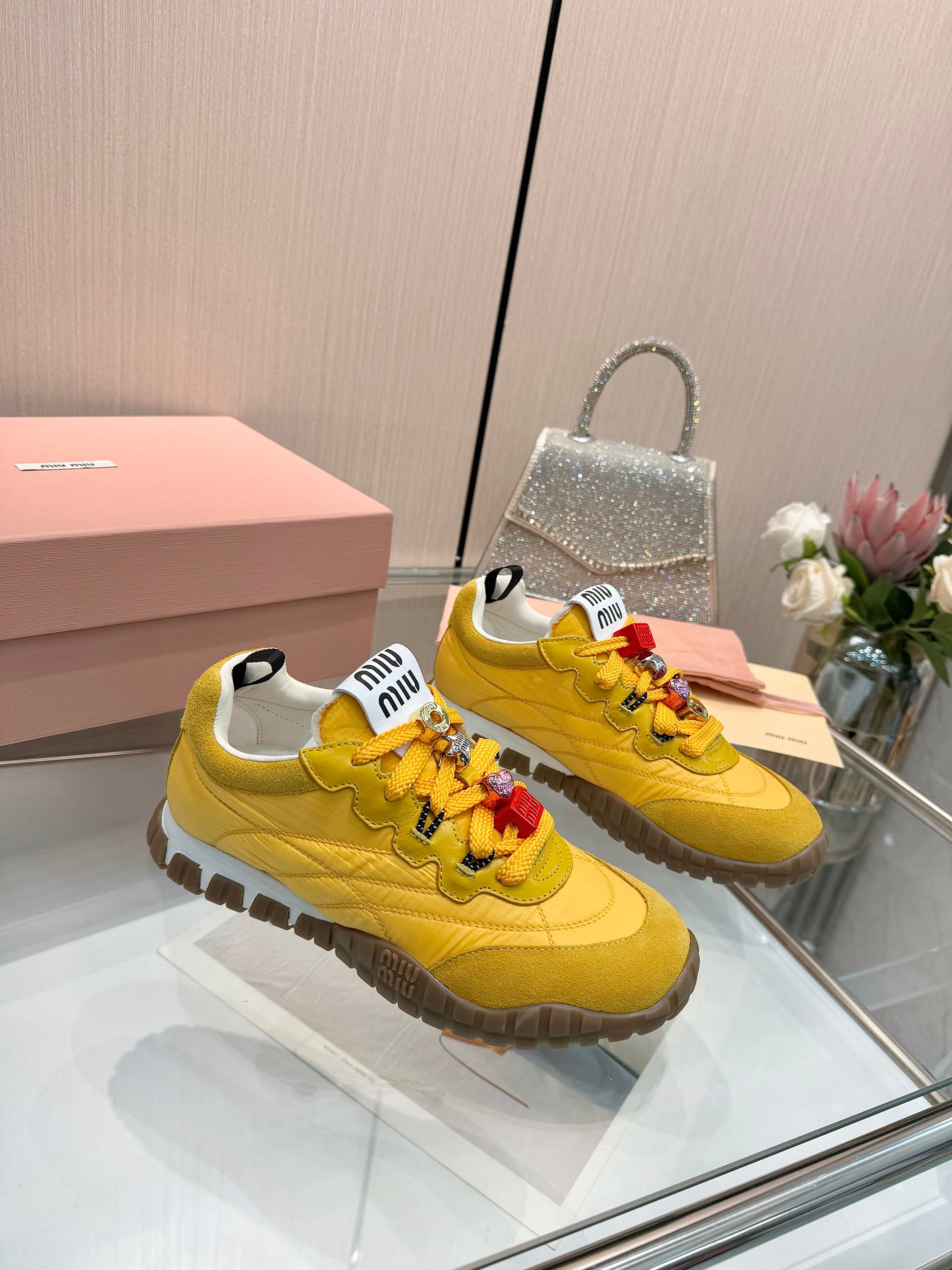 Miu Miu Women's Yellow Quilted Low-Top Sneakers With Jewel Accents 4 a1741244636491 5566