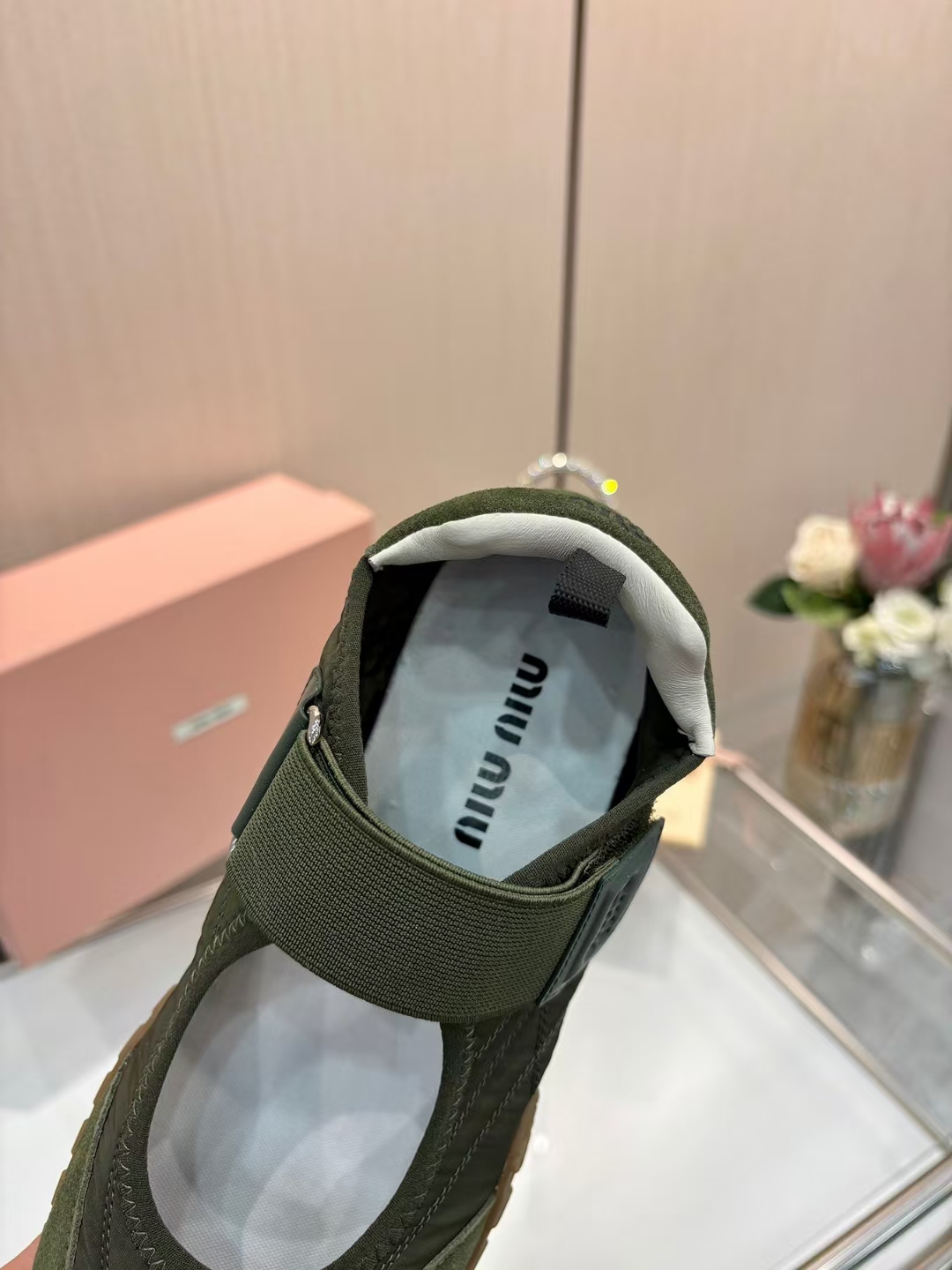 Miu Miu Women's Olive Green Tech Fabric & Suede Calfskin Tire Sneakers Sandals 6 a1744046381737 0262