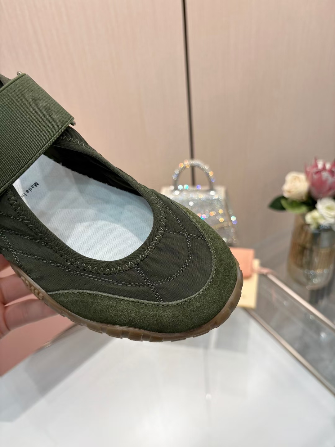 Miu Miu Women's Olive Green Tech Fabric & Suede Calfskin Tire Sneakers Sandals 9 a1744046381739 4568