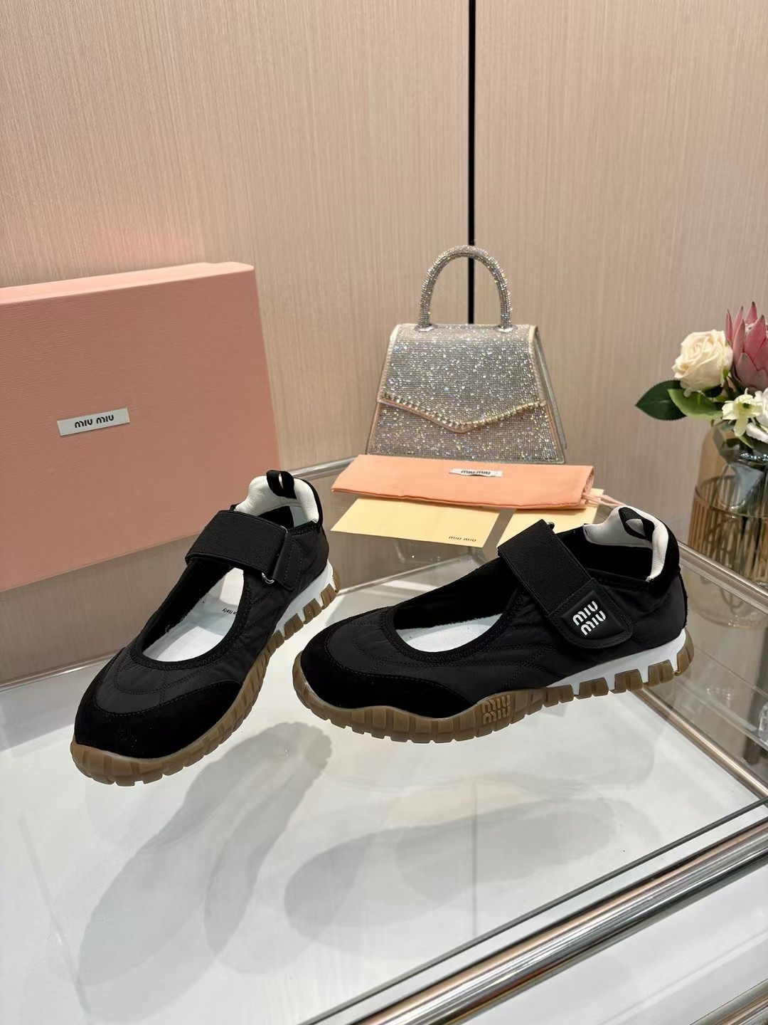 Miu Miu Women's Tech Fabric & Suede Ballet Shoes With Velcro Strap 4 a1744046579385 3415