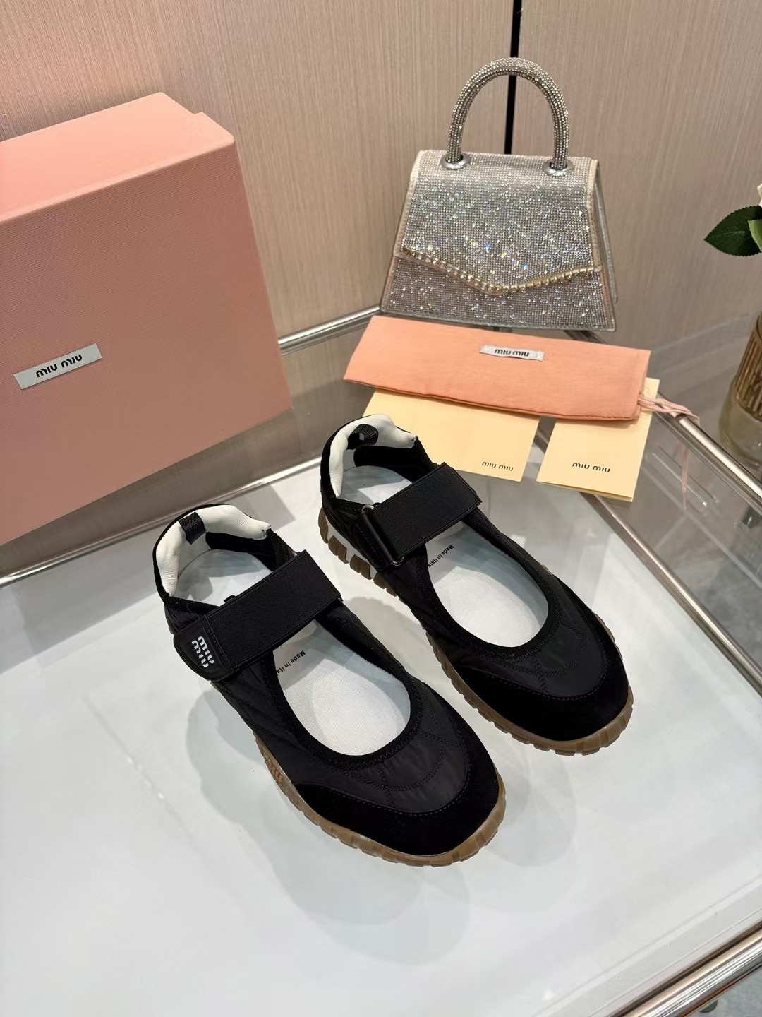 Miu Miu Women's Tech Fabric & Suede Ballet Shoes With Velcro Strap 2 a1744046579390 6756