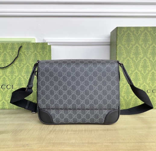 Gucci Men's Crossbody Messenger Bag - GG Supreme Canvas, Brown Leather Trim 4 Gucci Men's Crossbody Messenger Bag - GG Supreme Canvas, Brown Leather Trim