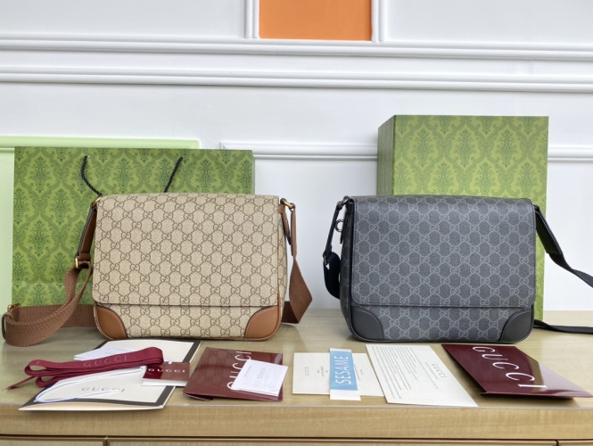 Gucci Men's Messenger Bag GG Supreme Canvas Leather Trim Crossbody 1 Gucci Men's Messenger Bag GG Supreme Canvas Leather Trim Crossbody