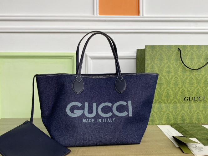 Gucci Denim Tote Bag Blue/Brown, 30.5x28x27cm, Original Leather & Denim Material 1 Gucci Denim Tote Bag Blue/Brown, 30.5x28x27cm, Original Leather & Denim Material