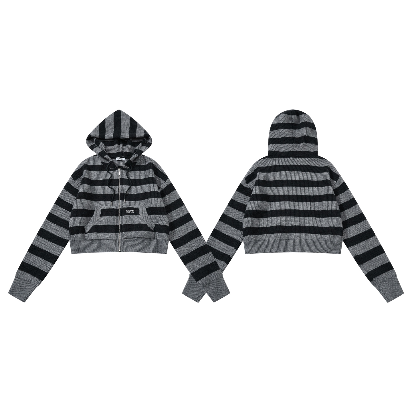 6572# as’on韩国小众品牌 条纹连帽毛衣外套 颜色：黑色 码数：S M 158💰