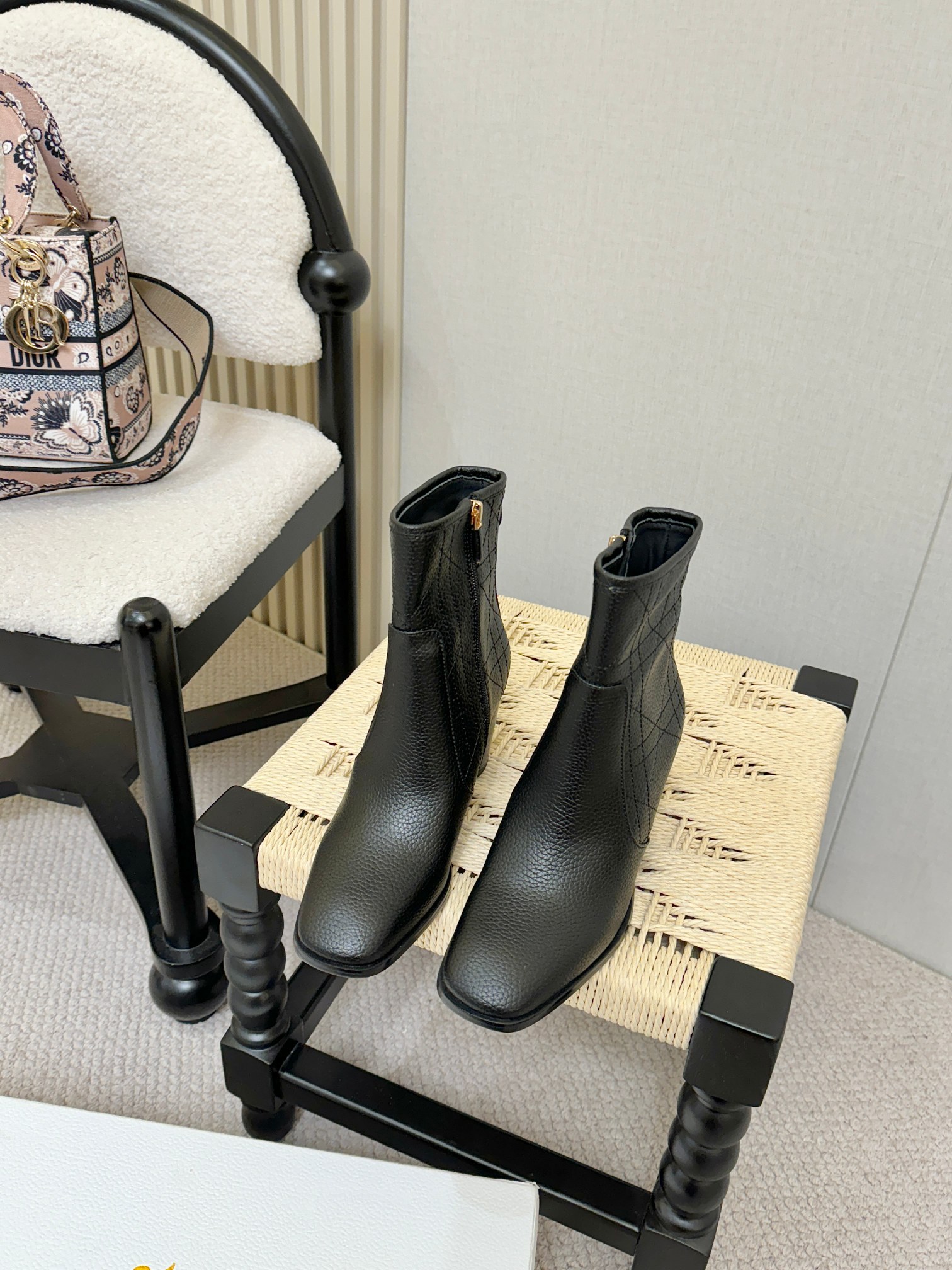 Dior Black Leather Block Heel Ankle Boots