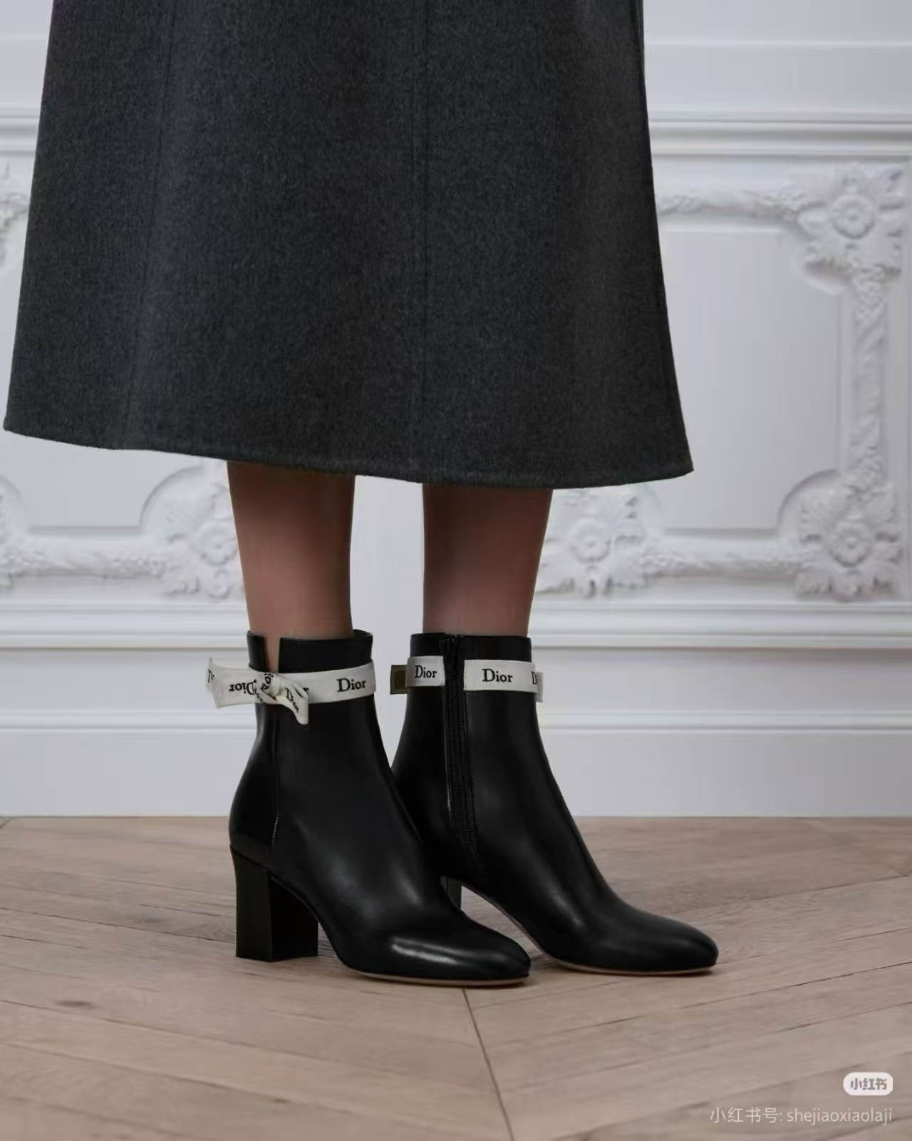 Dior Black Logo Cuff Block Heel Ankle Boots