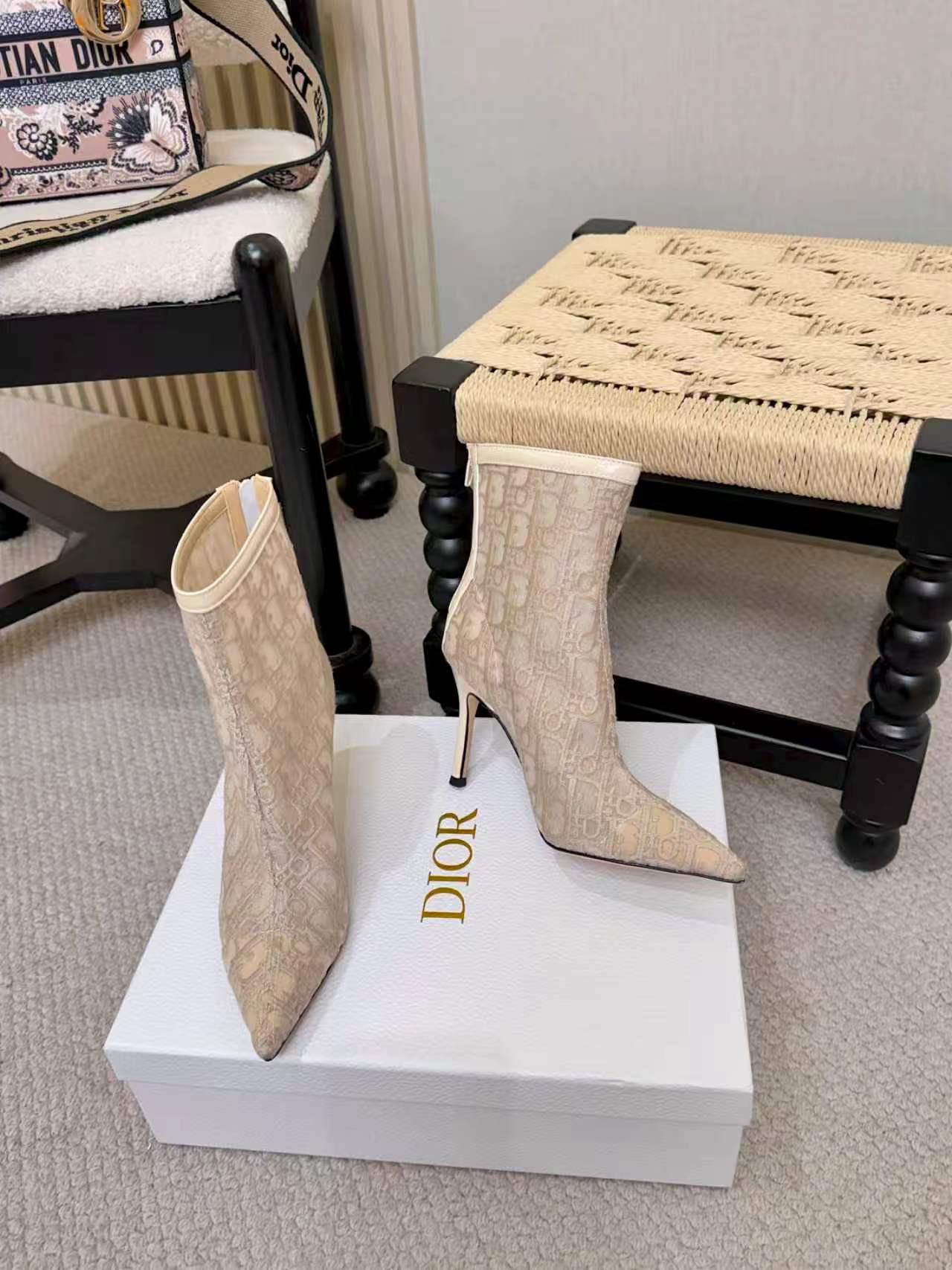 Dior Beige Oblique Pointed Sock Boots