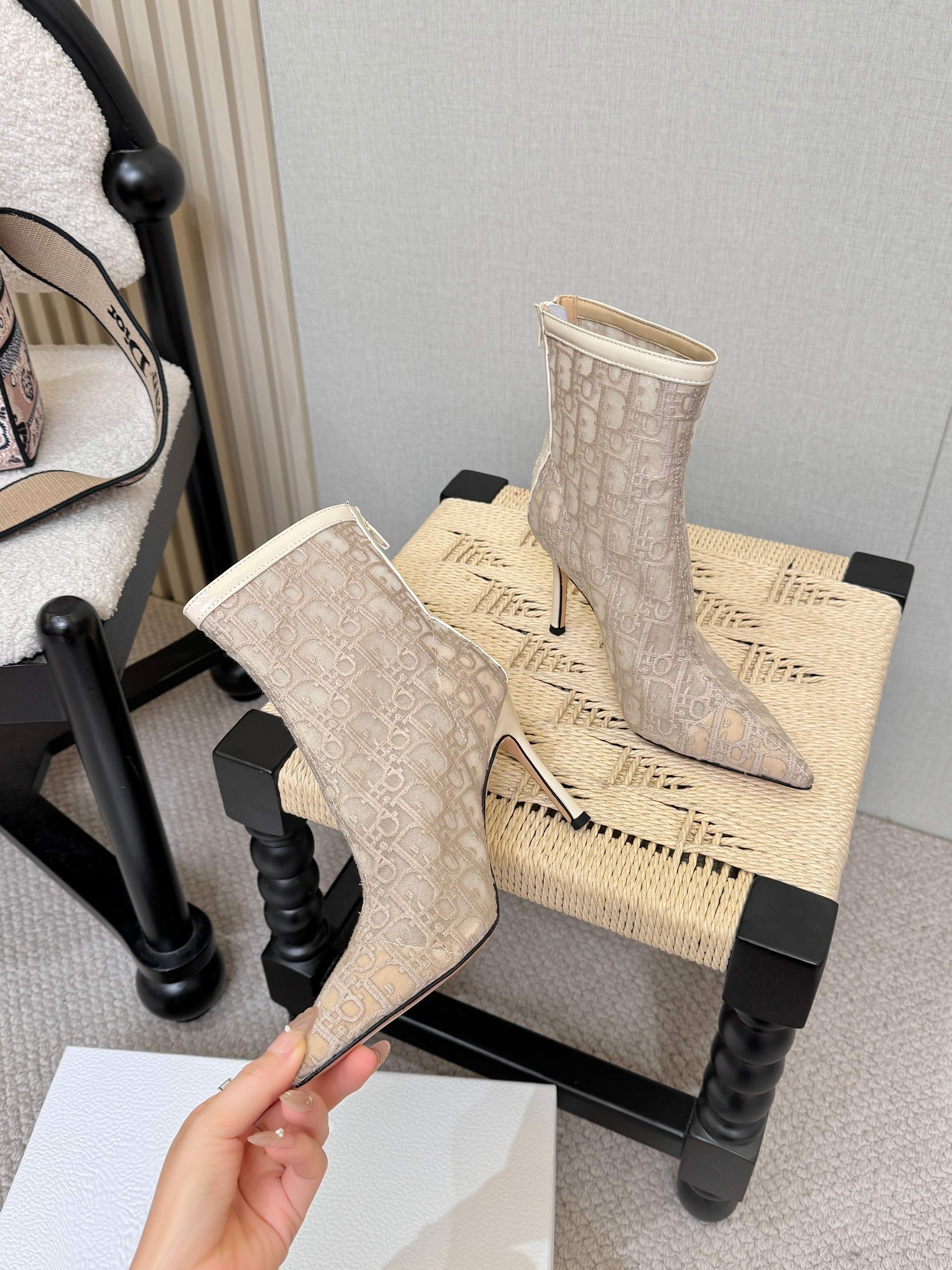 Dior Beige Oblique Pointed Sock Boots