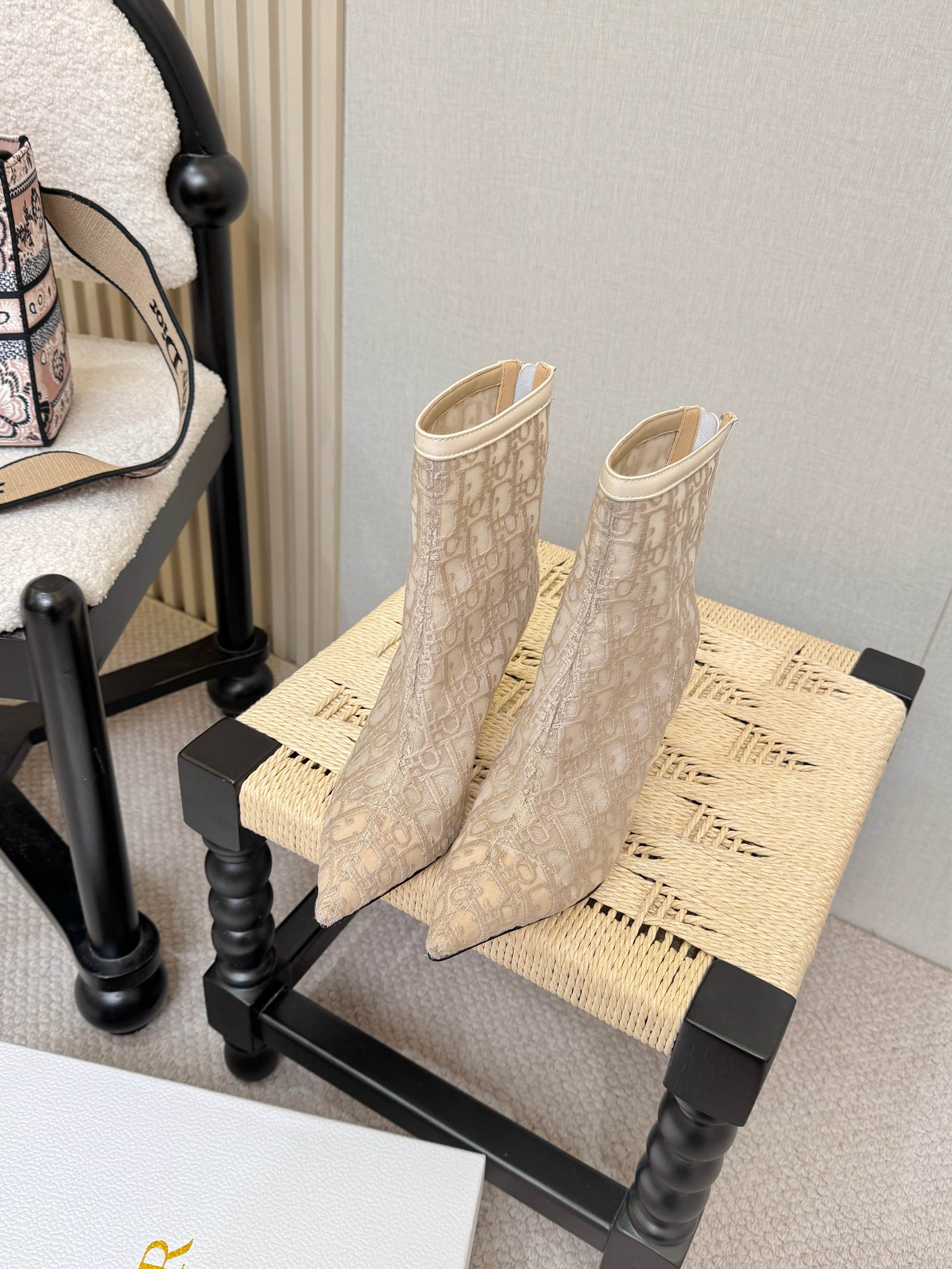 Dior Beige Oblique Pointed Sock Boots