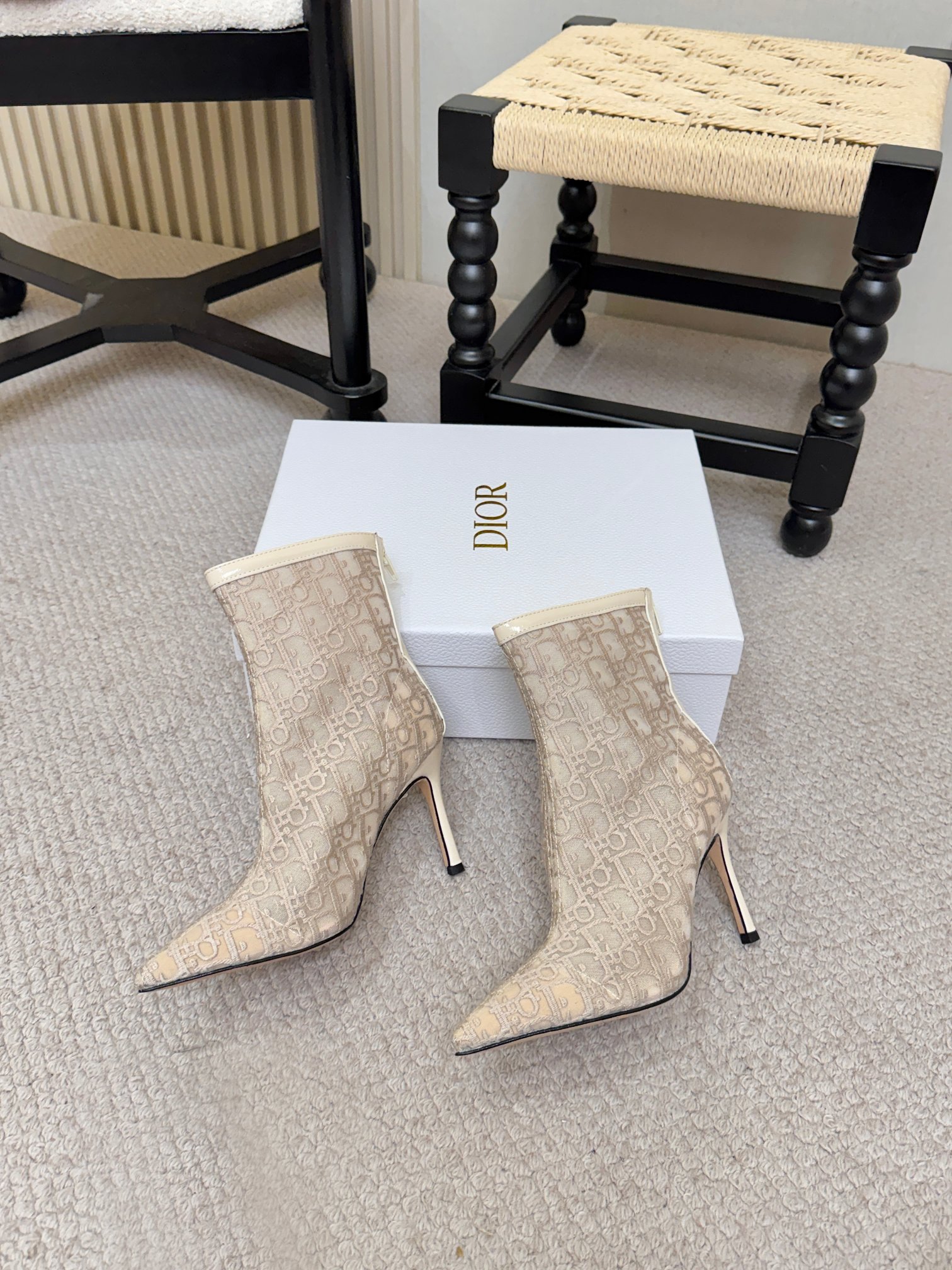 Dior Beige Oblique Pointed Sock Boots