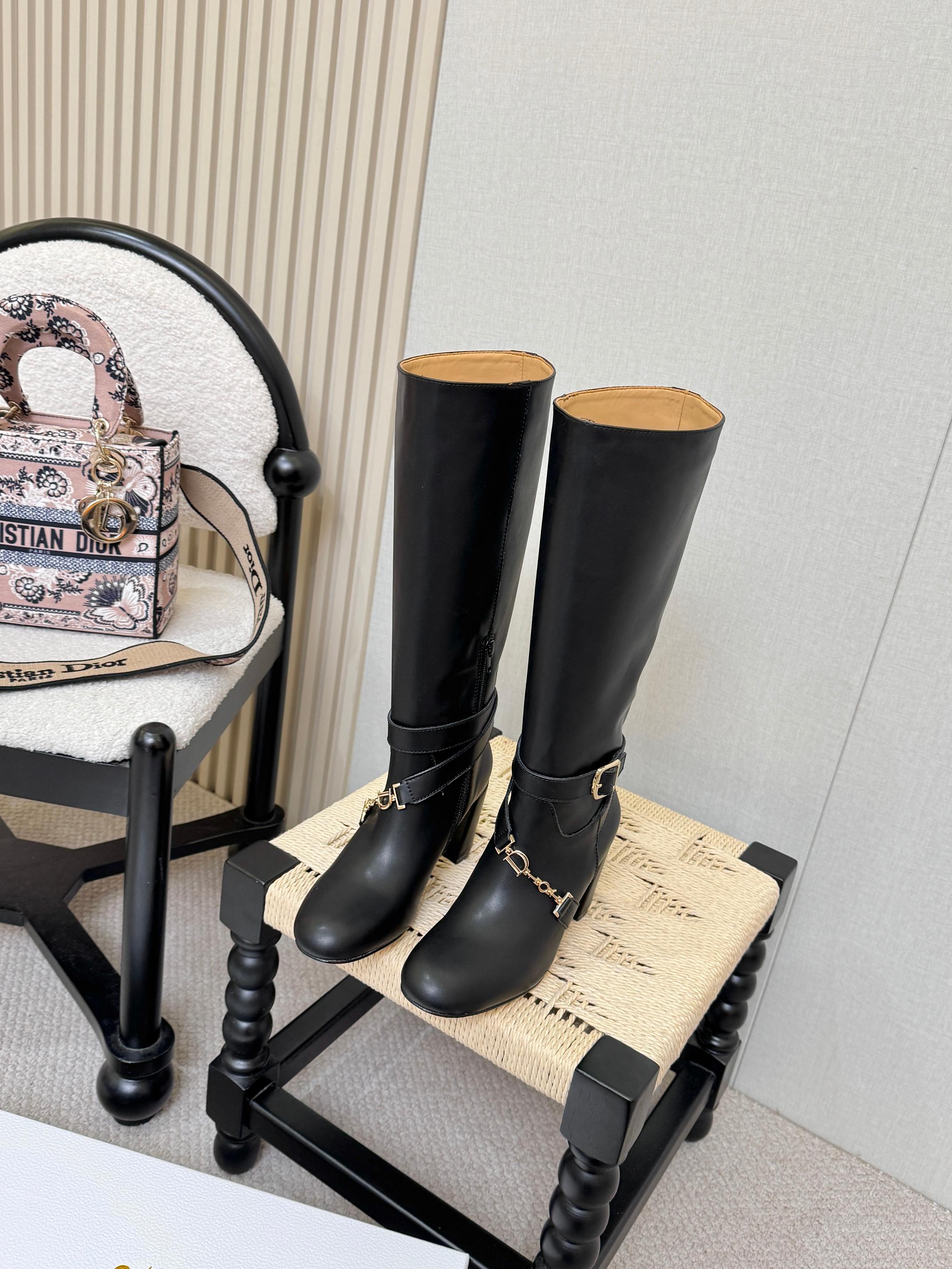 Dior Black Gold Chain Knee High Boots