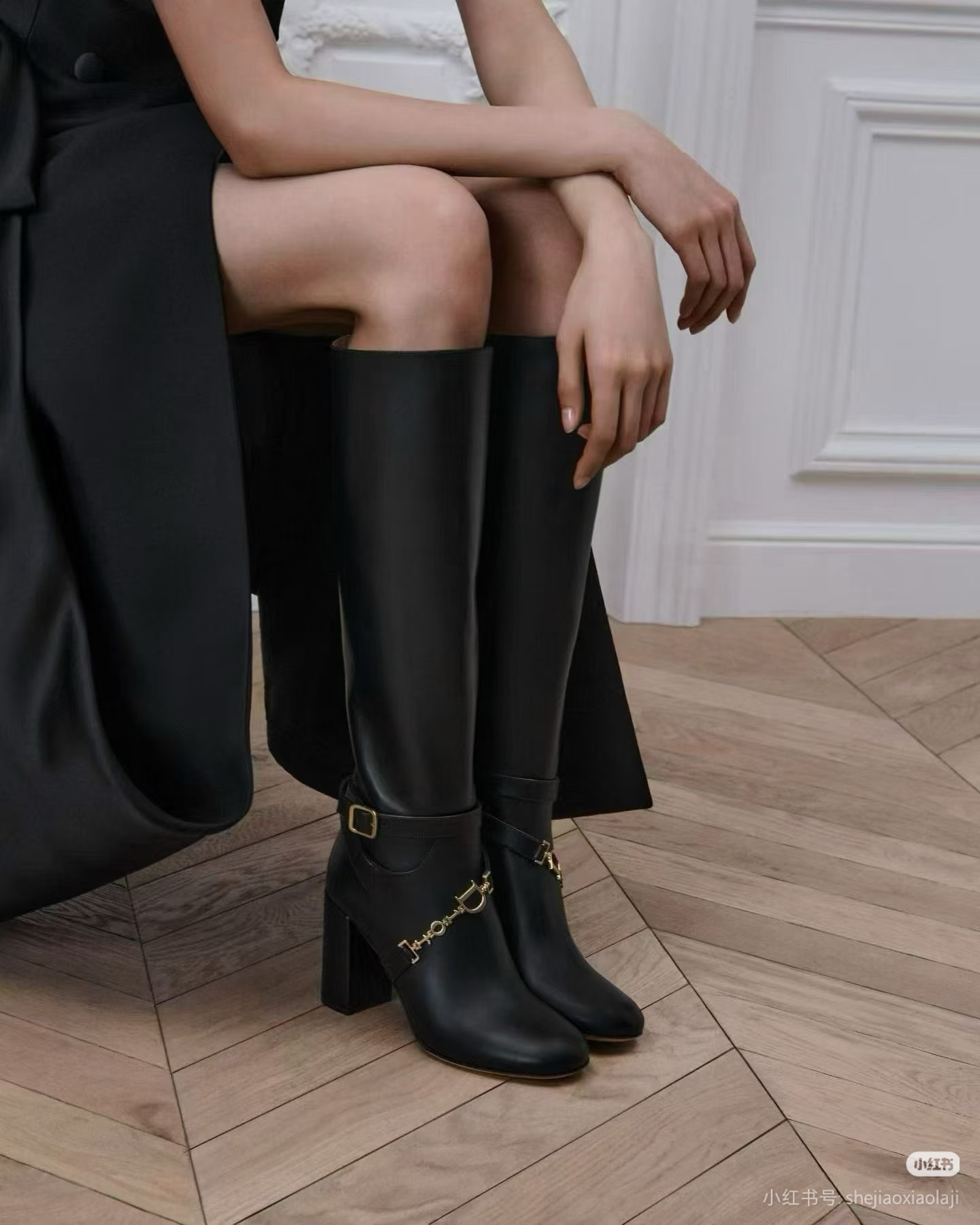 Dior Black Gold Chain Knee High Boots