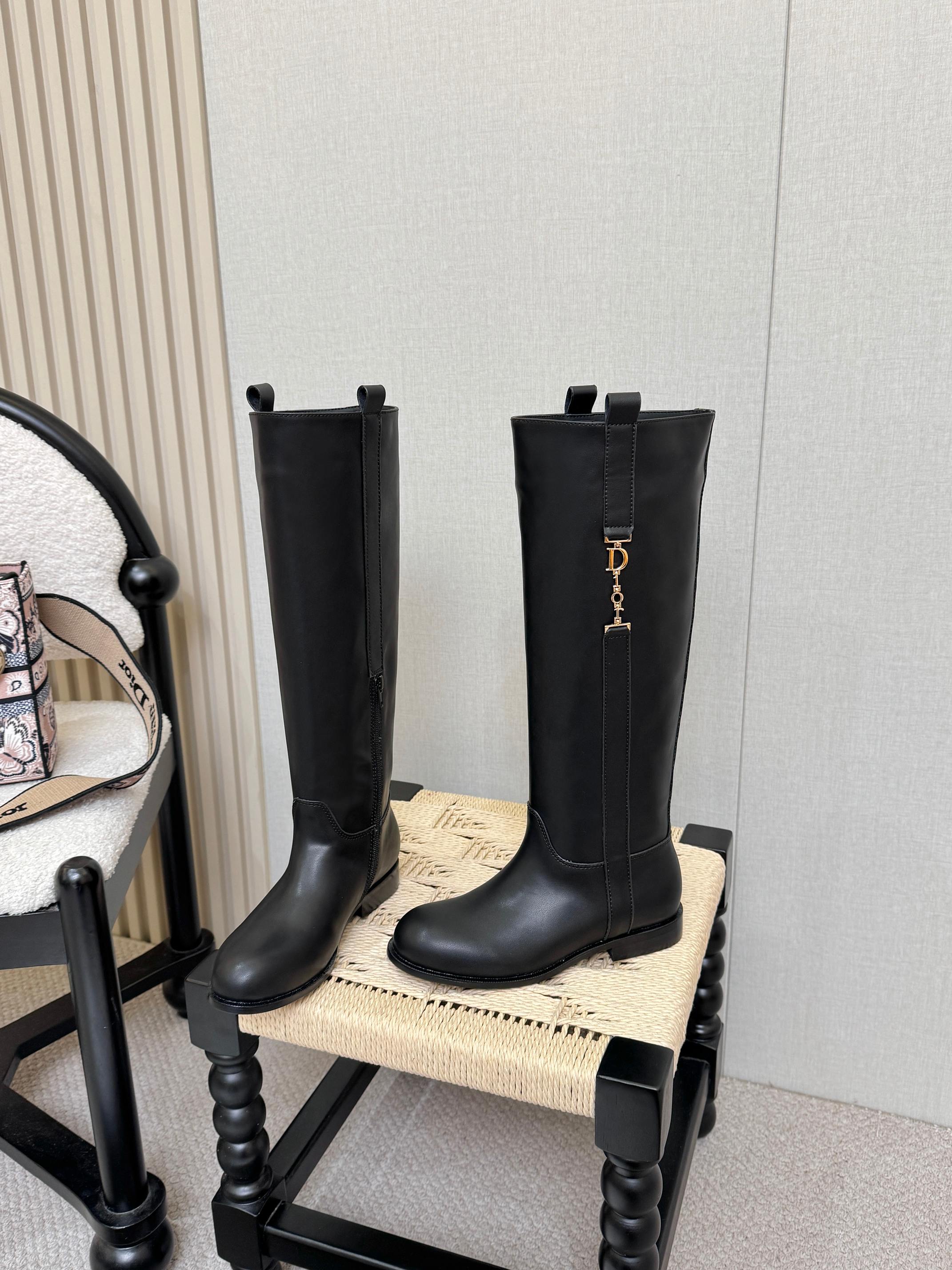 Dior Black Logo Knee High Riding Boots