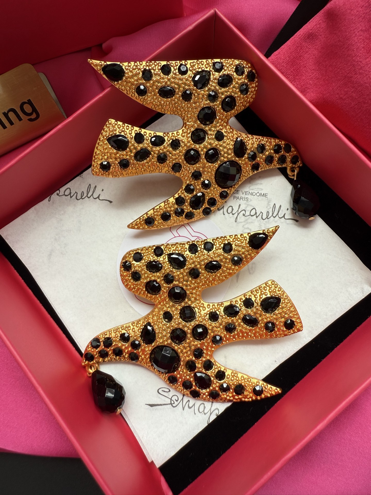 Брошь в виде птицы с черными камнями Schiaparelli