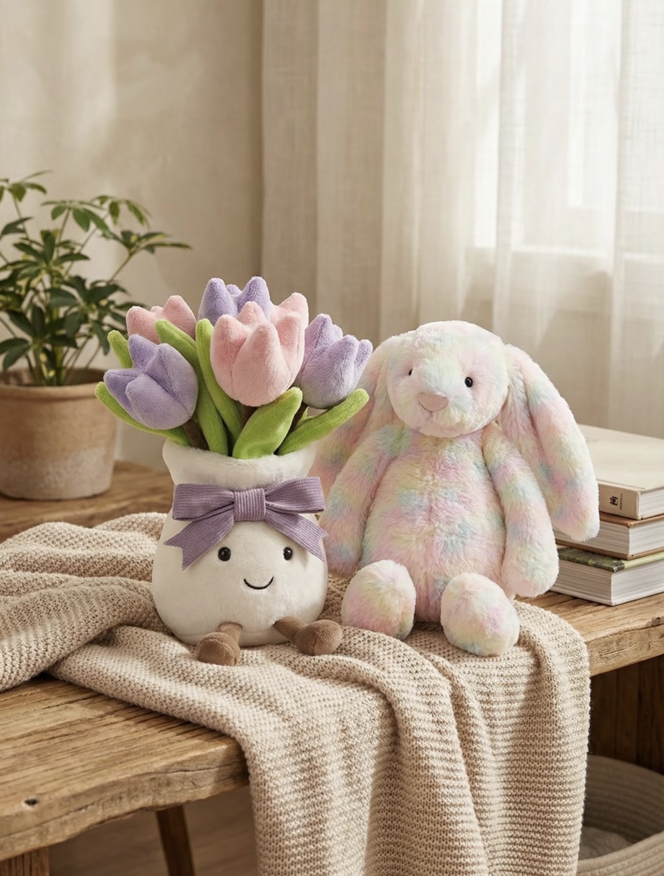 NO:811235,The pink and blue gradient plush is like kneading half a can of rainbow icing. It is so soft to the touch that it will melt your heart. The moment you hold it, all the fatigue is absorbed by this soft ball. It turns out that the joy of adults can be so simple. Just a limited edition bunny can make ordinary days become as dreamy as fairy tales. Jellycat doll19860909粉蓝渐变的毛绒像揉了半罐彩虹糖霜,软到心化的触感,抱着它的瞬间,所有的疲惫都被这团温柔接住了.原来成年人的快乐也可以这么简单,不过是一只限定款的小兔子,就能让平凡的日子,也变得像童话一样梦幻.,Jellycat公仔,accessory