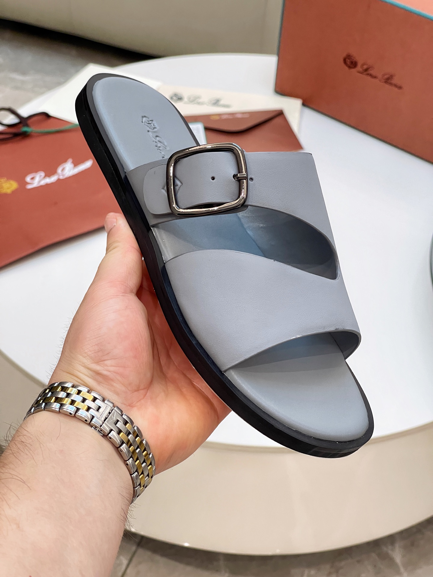 Loro Piana Men's Summer Leather Slides Sandals, Comfortable and Stylish 7 i1746550034228 9808 0 5