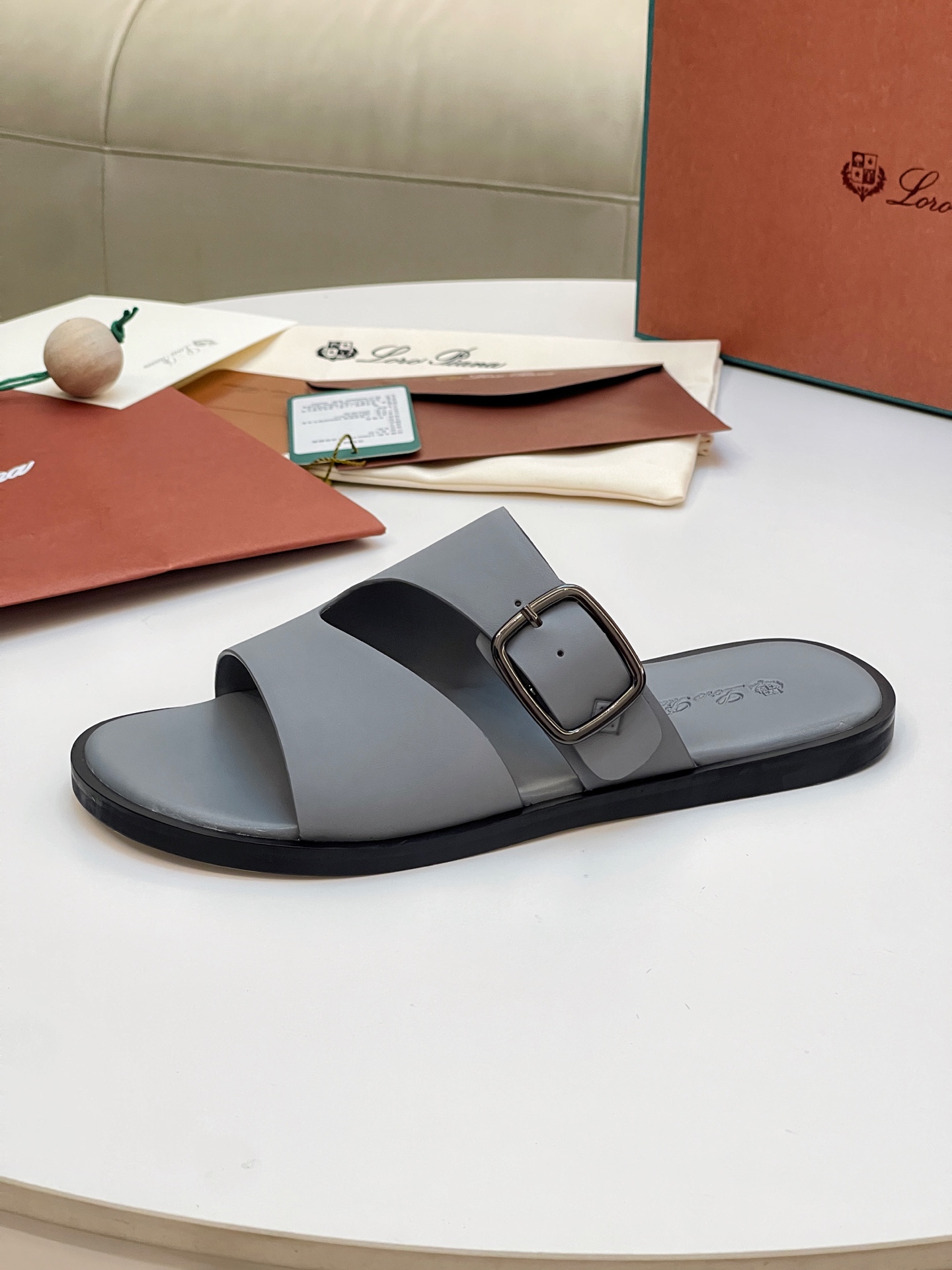 Loro Piana Men's Summer Leather Slides Sandals, Comfortable and Stylish 6 i1746550040843 9651 0 4