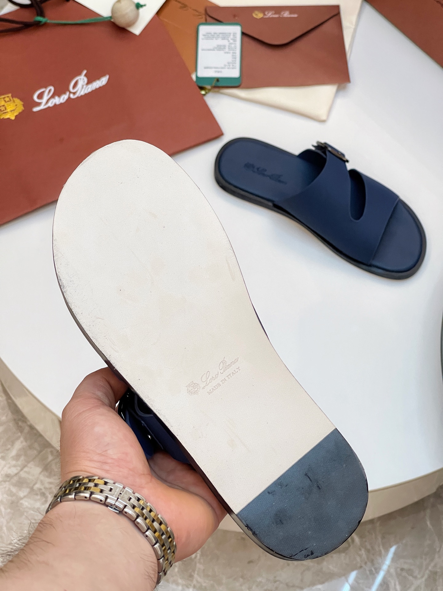 Loro Piana Men's Leather Buckle Slide Sandals - Stylish & Comfortable 10 i1746550474530 598 0 8