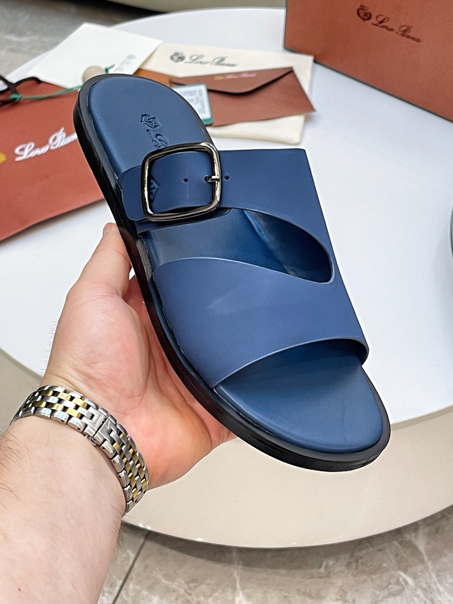 Loro Piana Men's Leather Buckle Slide Sandals - Stylish & Comfortable 6 i1746550474530 8979 0 4
