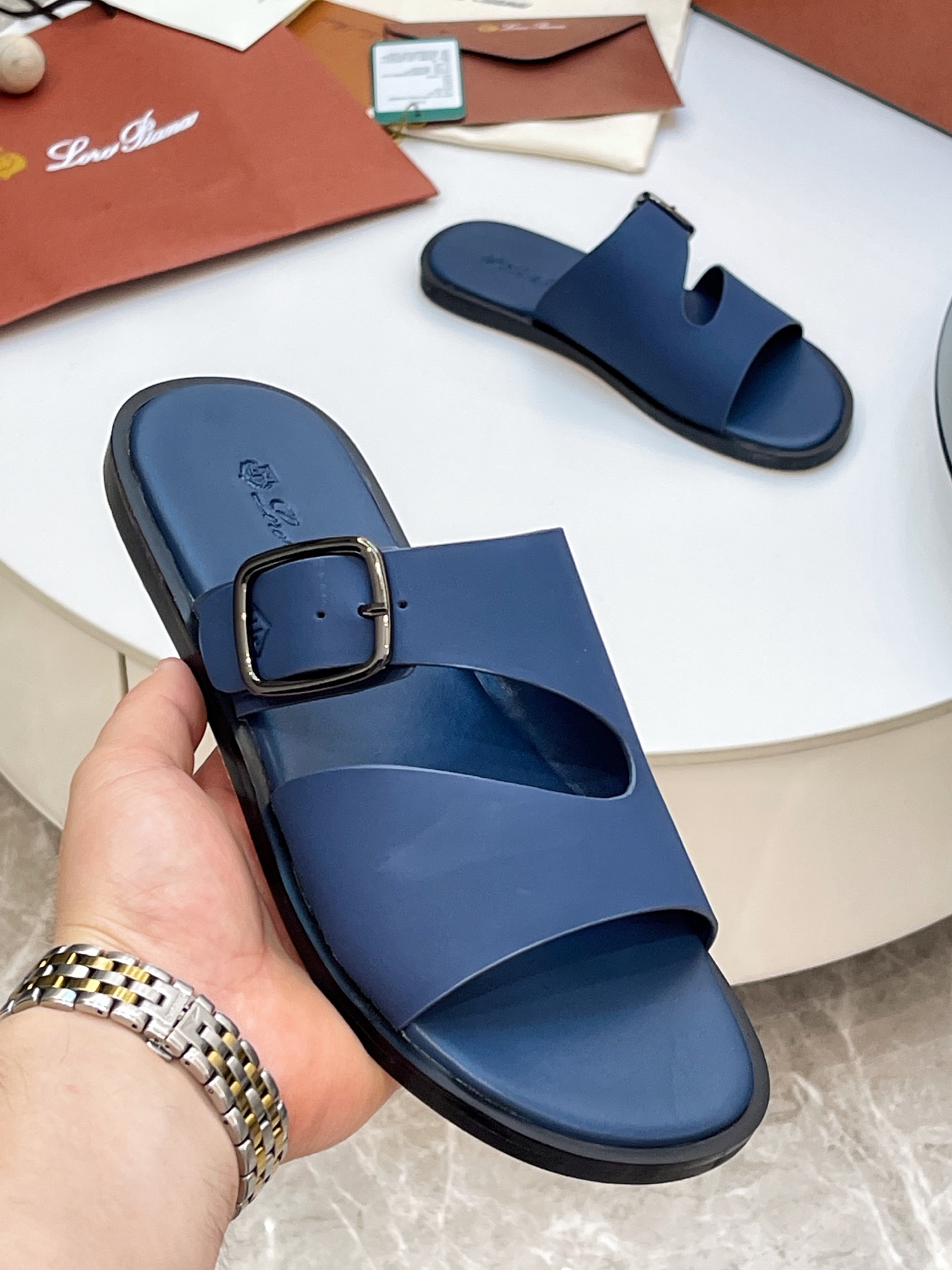 Loro Piana Men's Leather Buckle Slide Sandals - Stylish & Comfortable 4 i1746550474540 415 0 2