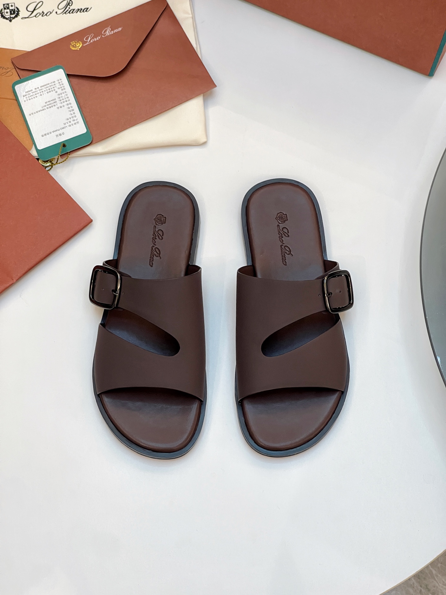 Loro Piana Men's Leather Buckle Slides - Italian Craftsmanship, Sizes 39-44 1 Loro Piana Men's Leather Buckle Slides - Italian Craftsmanship, Sizes 39-44