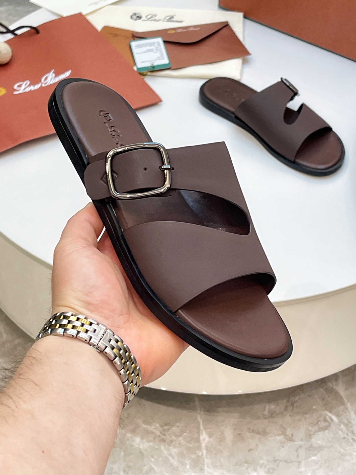 Loro Piana Men's Leather Buckle Slides - Italian Craftsmanship, Sizes 39-44 4 i1746550520391 9181 0 2