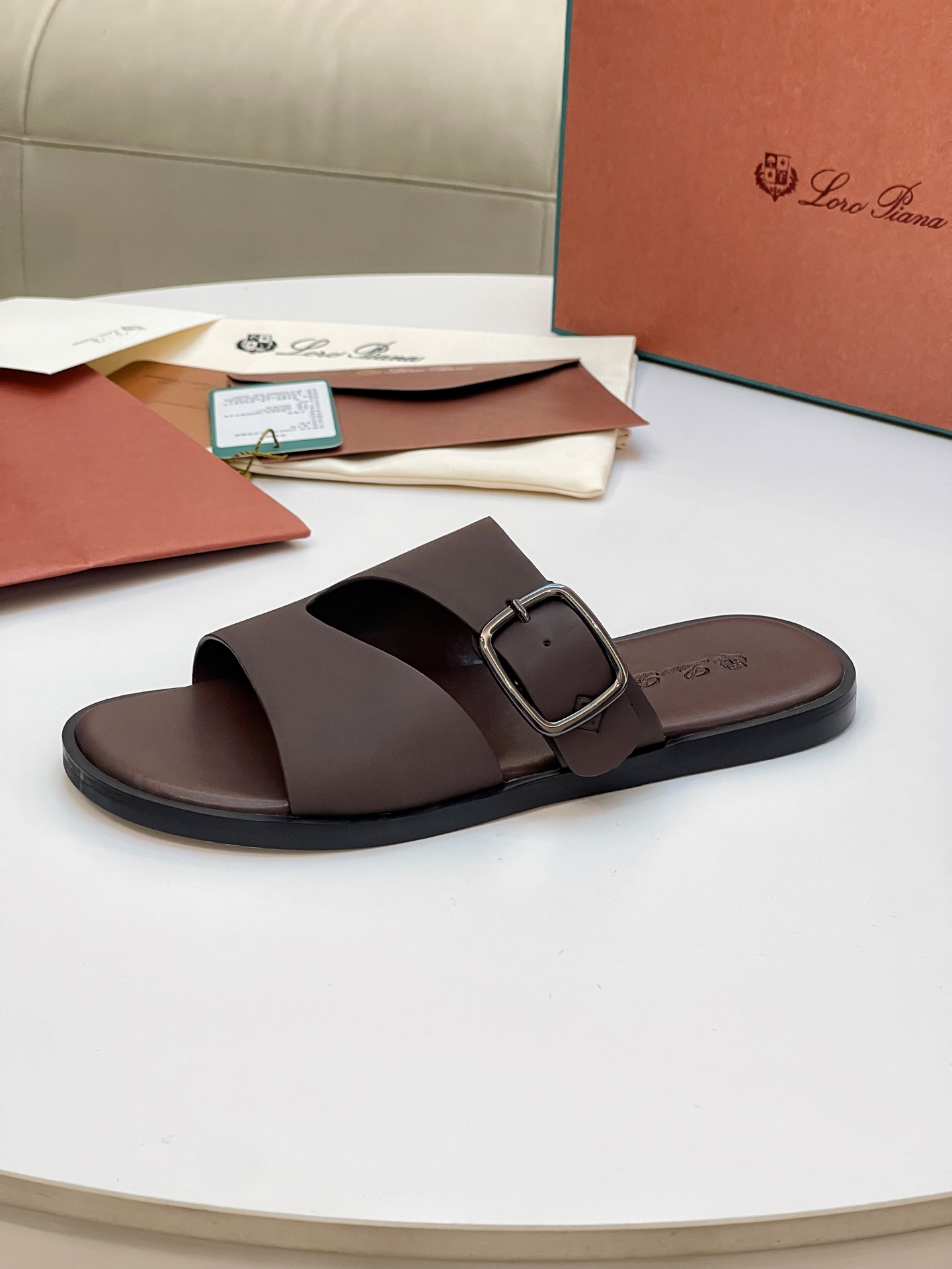 Loro Piana Men's Leather Buckle Slides - Italian Craftsmanship, Sizes 39-44 7 i1746550523457 9330 0 5