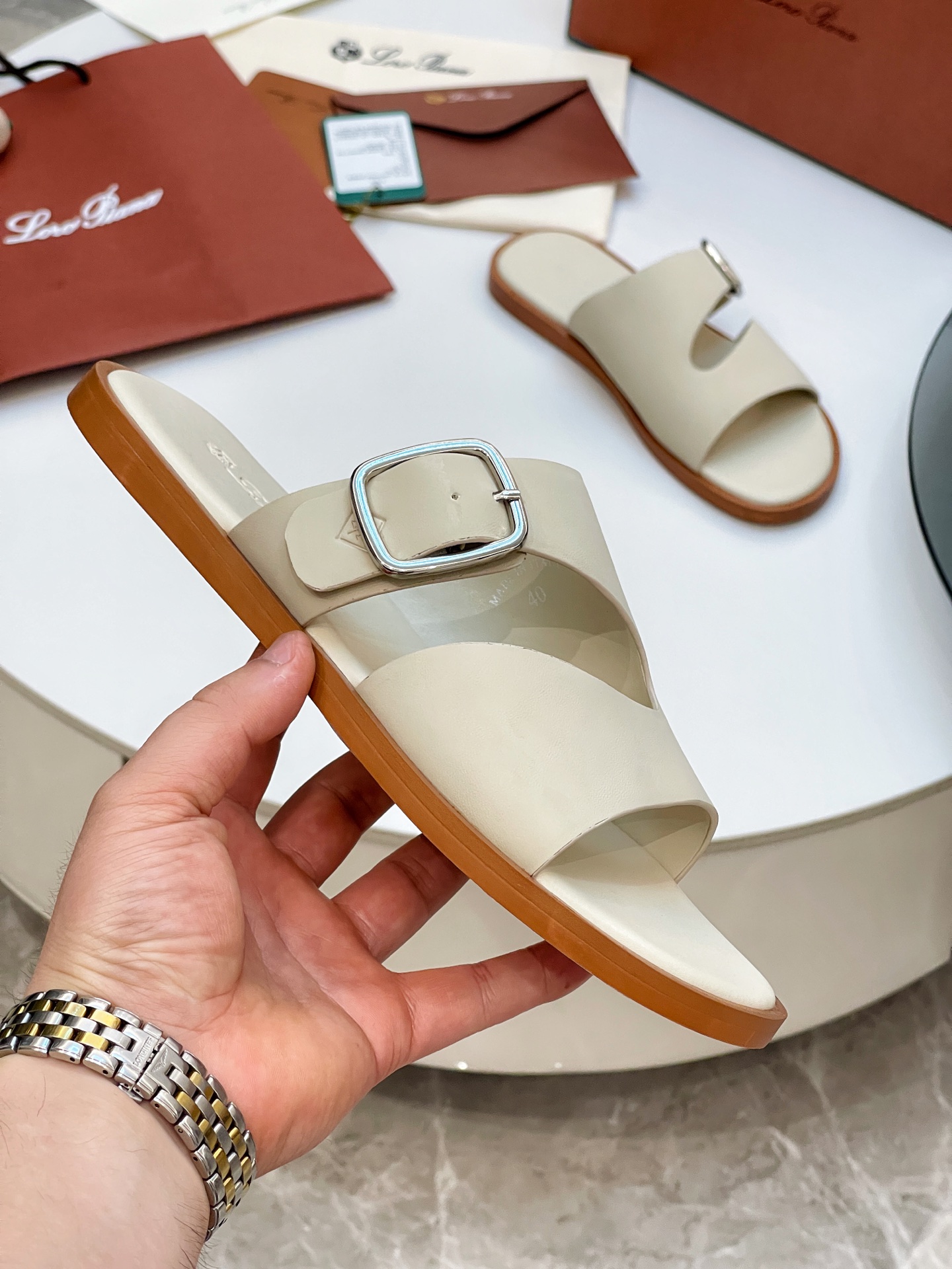 Loro Piana Men's Leather Buckle Slide Sandals - Stylish Summer Comfort 3 i1746550546467 5133 0 1