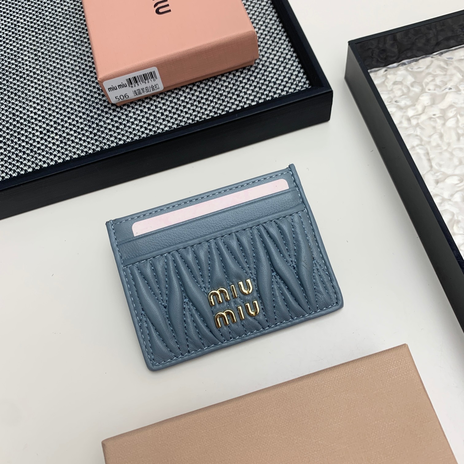 MiuMiu Wallet Card pack 1:1 Replica Wholesale
 Black Blue Pink Lambskin Sheepskin