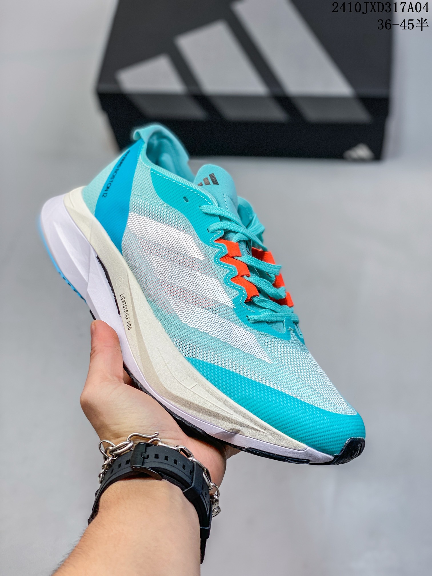 ID:xnm adidas Adizero Boston 12轻盈厚底网布减震耐磨低帮长跑跑步鞋男女款红色 半