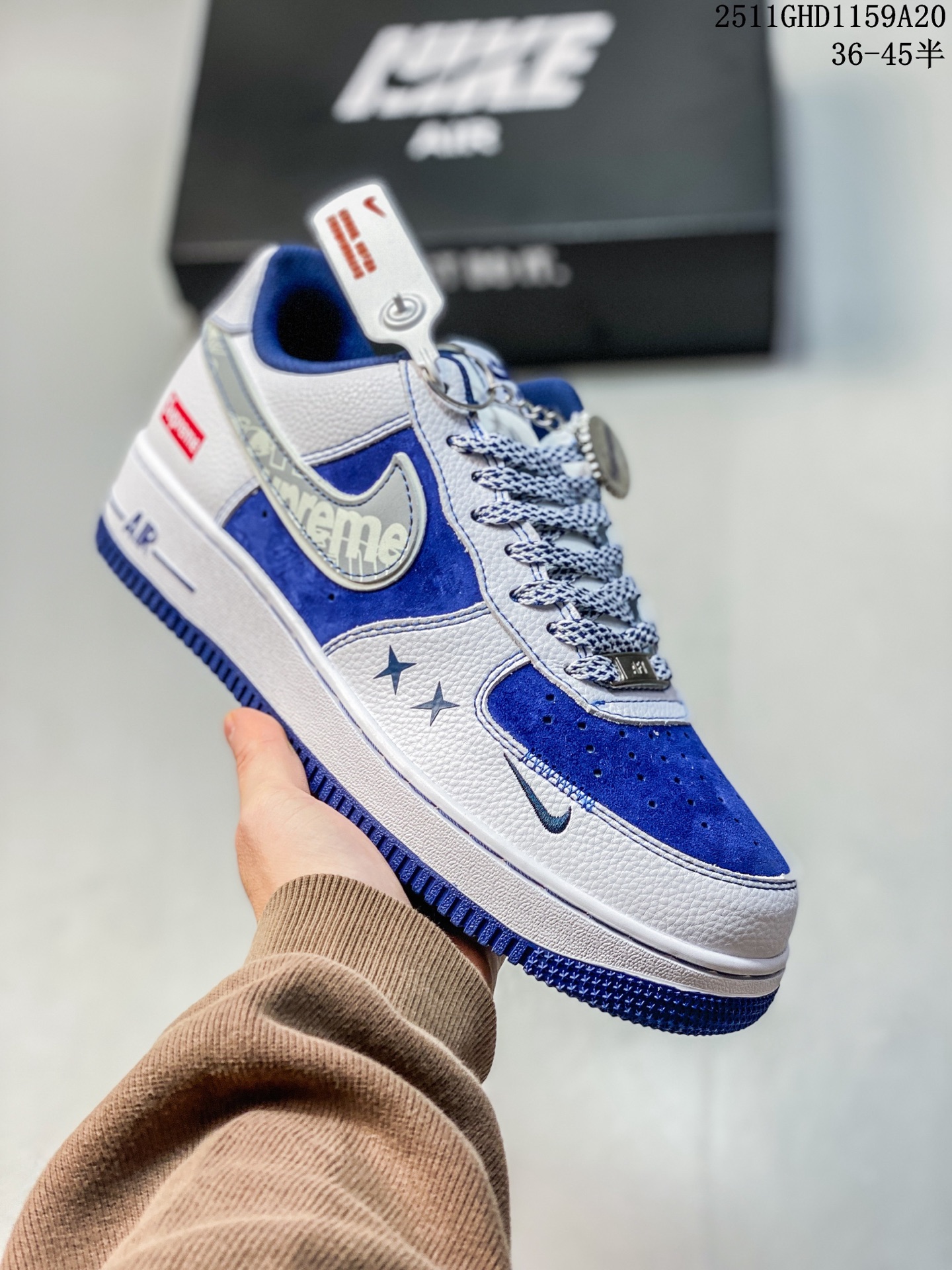 海外限量发售!公司级NIke Air Force 1 '07 Low “Supreme联名——灰勾蓝猪八”空军一号 低帮 运动鞋 休闲鞋 折边针车 工艺难度大 原楦头原纸板 原装鞋盒 定制五金配件 内置全掌气垫 原厂鞋底 货号:XZ6188-187 GHD1159A20