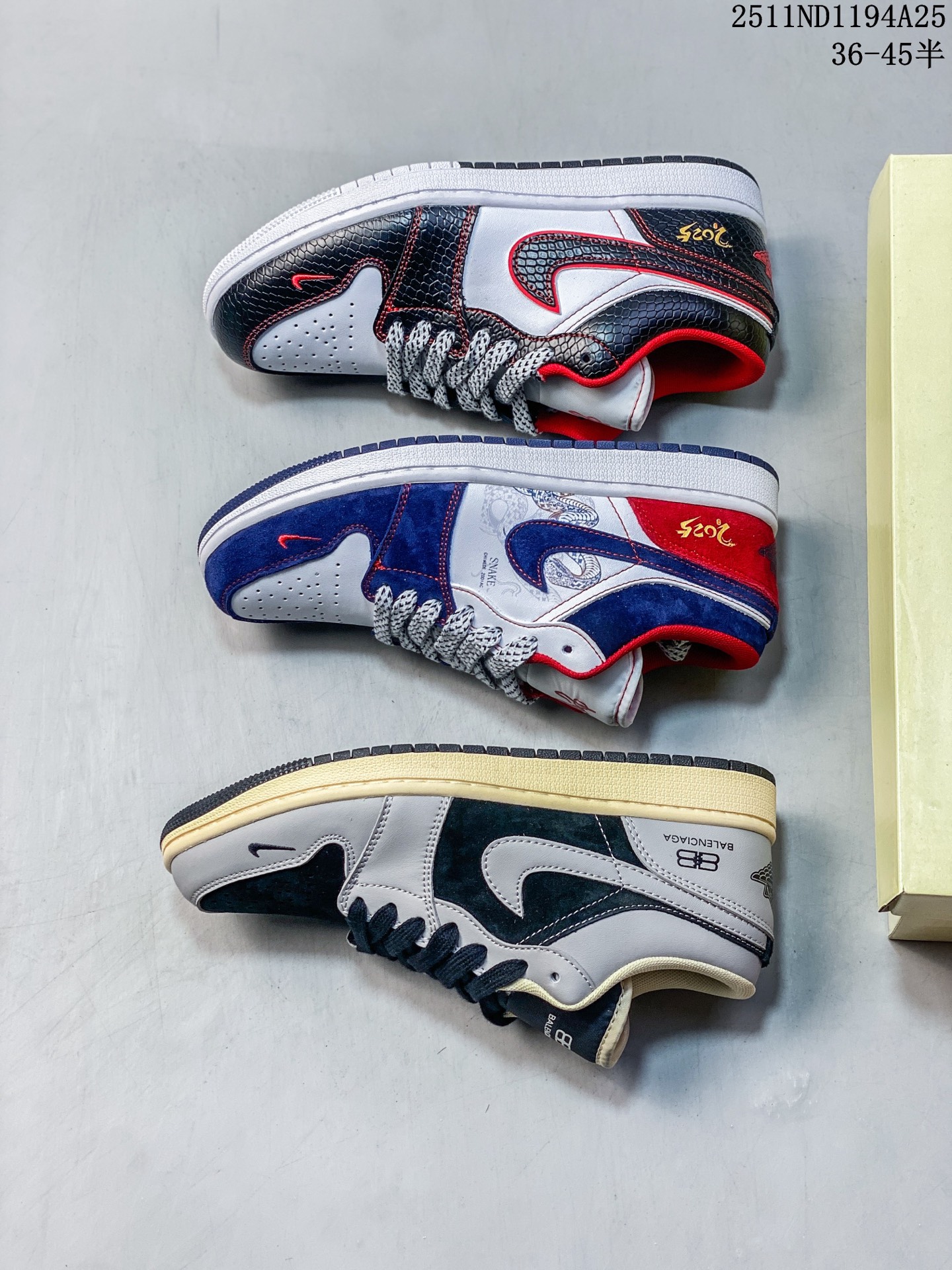 🈴️💰110
AIR JORDAN 1 LOW AJ1乔1低帮休闲板鞋 “灰黑巴黎世家定制款”  个性的设计风格以及品牌的经典元素 使其成为一双具有独特身份和价值的鞋子 清新而立体的外观加上联名标识更突出了其独特身份 这种配色方案显示出活力和时尚感 在视觉上引人注目  鞋身的质感和细腻的细节处理使其显得高端而格调十足  这款“SB”联名是设计与创意完美结合  融合多方的个性风格是一款备受瞩目的潮流鞋款  低帮休闲板鞋 定制鞋盒 大厂纯原品质出货 超高清洁度 皮料切割干净无任何毛边 细节完美 
 货号：XX2416-016
 Size:36 36.5 37.5 38 38.5 39 40 40.5 41 42 42.5 43 44 44.5 45
11ND1194A25