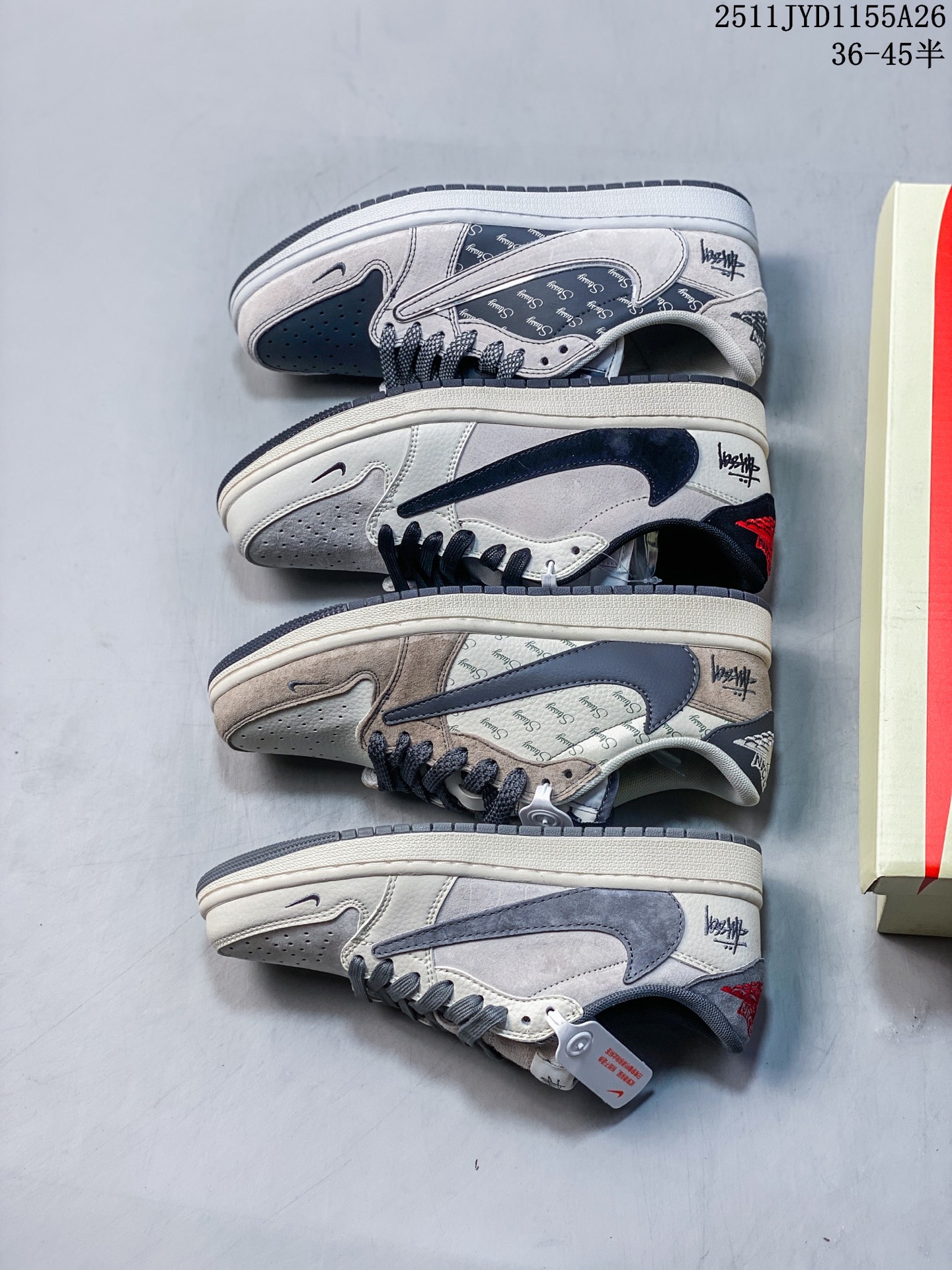 Travis Scott x Fragment Design x Jordan Air Jordan 1 Low OG SP “斯图西联名——米白碳黑” 多方联名合作融合了Travis Scott 独特的音乐风格,藤原浩个性的设计风格以及Jordan品牌的经典元素 使其成为一双具有独特身份和价值的鞋子 清新而立体的外观加上联名标识更突出了其独特身份 这种配色方案显示出活力和时尚感 在视觉上引人注目 鞋身的质感和细腻的细节处理使其显得高端而格调十足 这款“倒钩”联名是设计与创意完美结合 融合多方的个性风格是一款备受瞩目的潮流鞋款 低帮休闲板鞋 定制鞋盒 大厂纯原品质出货 超高清洁度 皮料切割干净无任何毛边 细节完美 货号:XZ6868-002 JYD1155A26