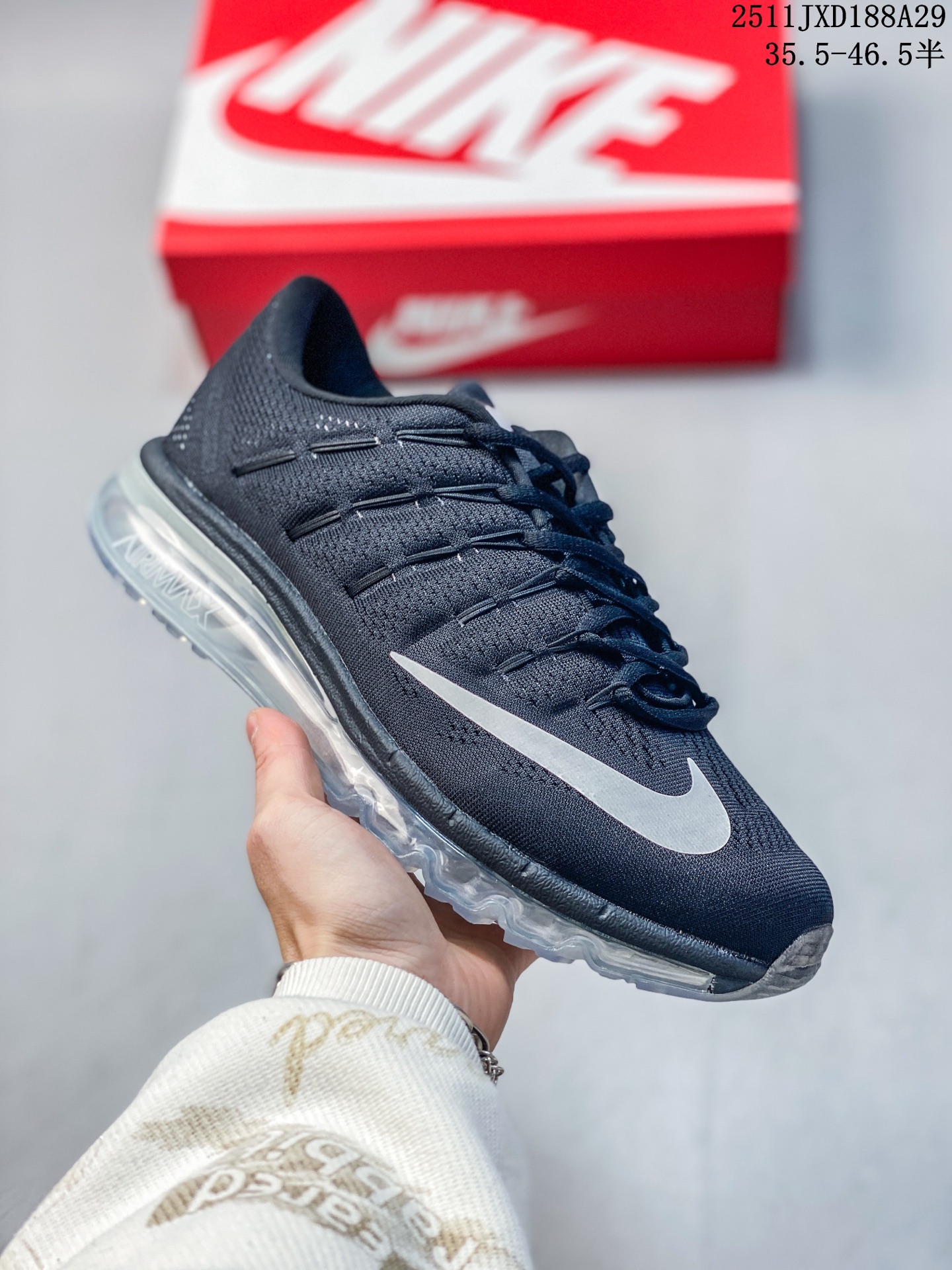 Nike/耐克 原档案数据开发纸版楦型,原厂OrthoLite(欧索莱)去味海绵鞋垫,超轻薄EVA拉帮中底材质,正确原厂钢印,全掌真Air缓震气垫大底❗️天猫长青款,耐克Nike Air Max 2016"Black/Sliver"贾卡网面全掌气垫休闲运动百搭慢跑鞋 806771 类型:男女鞋 编码:251130355.822 11JXD188A29