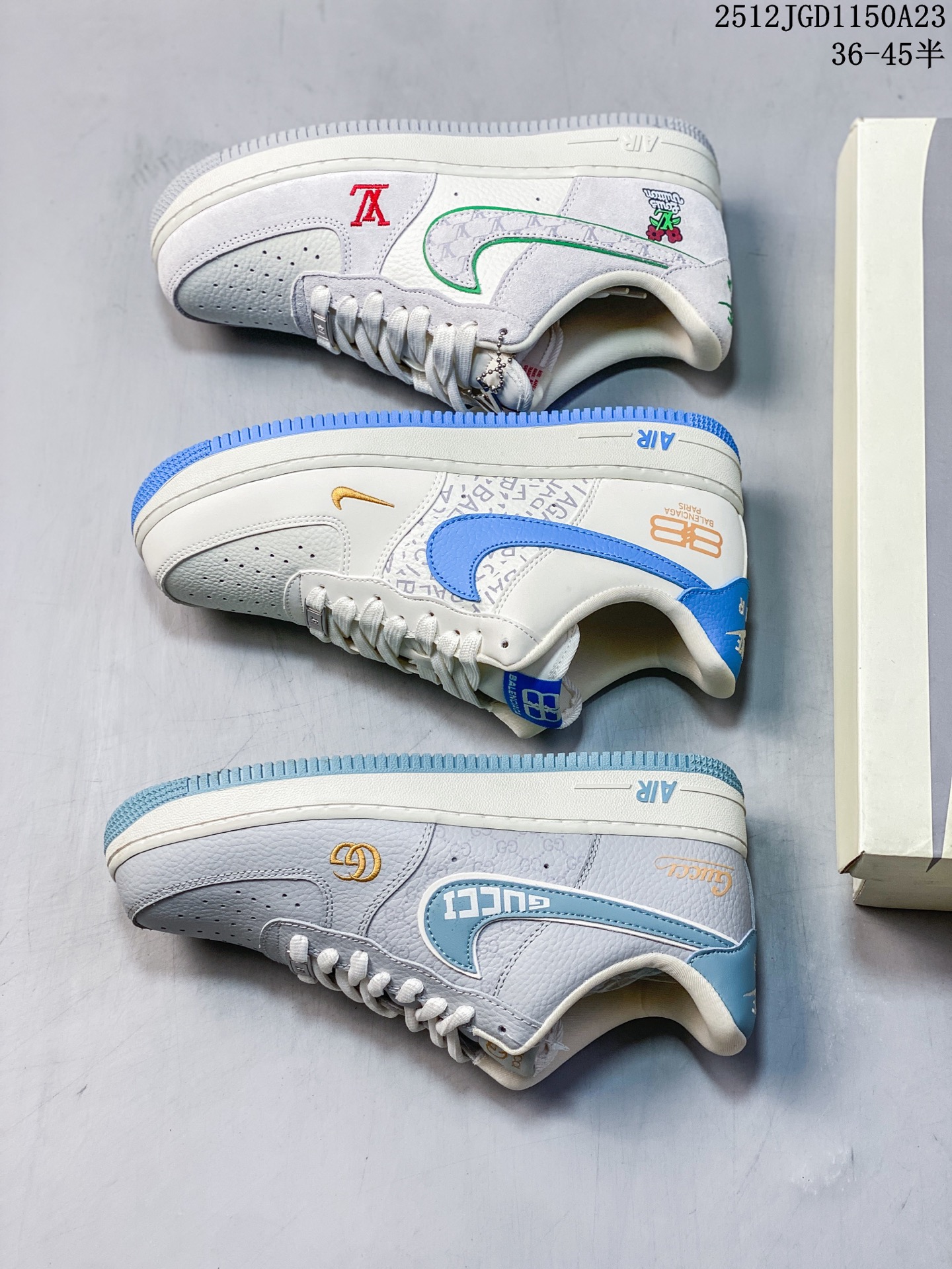 🈴️💰140
海外限量发售！公司级NIke Air Force 1 '07 Low GUCCI 联名--灰蓝空军一号低帮 运动鞋 休闲鞋   折边针车  高级夜光效果 工艺难度大 原楦头原纸板  高端定制鞋盒 原厂鞋底 超高清洁度 细节完美
货号：YF9511-800
Size：36 36.5 37.5 38 38.5 39 40 40.5 41 42 42.5 43 44 44.5 45
12JGD1159A23