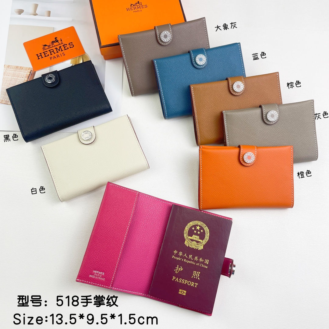 Hermes R.M.S Passport Folder with Evercolor Calves, Metal Plating, Button Open.