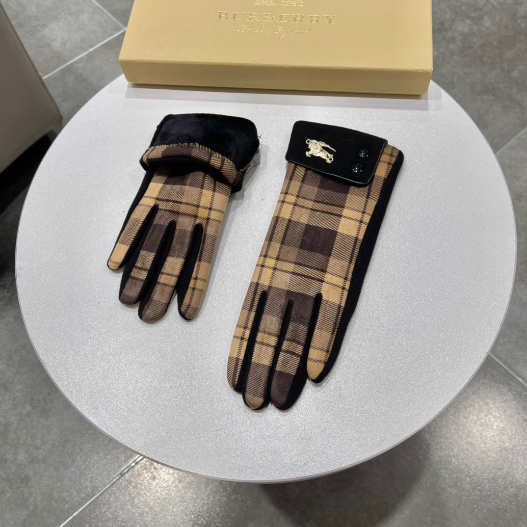 巴宝莉BURBERRY专柜新品羊毛手套时尚手套不可触屏秋冬保暖加绒内里经典格子上手超舒适柔软百搭配盒子均