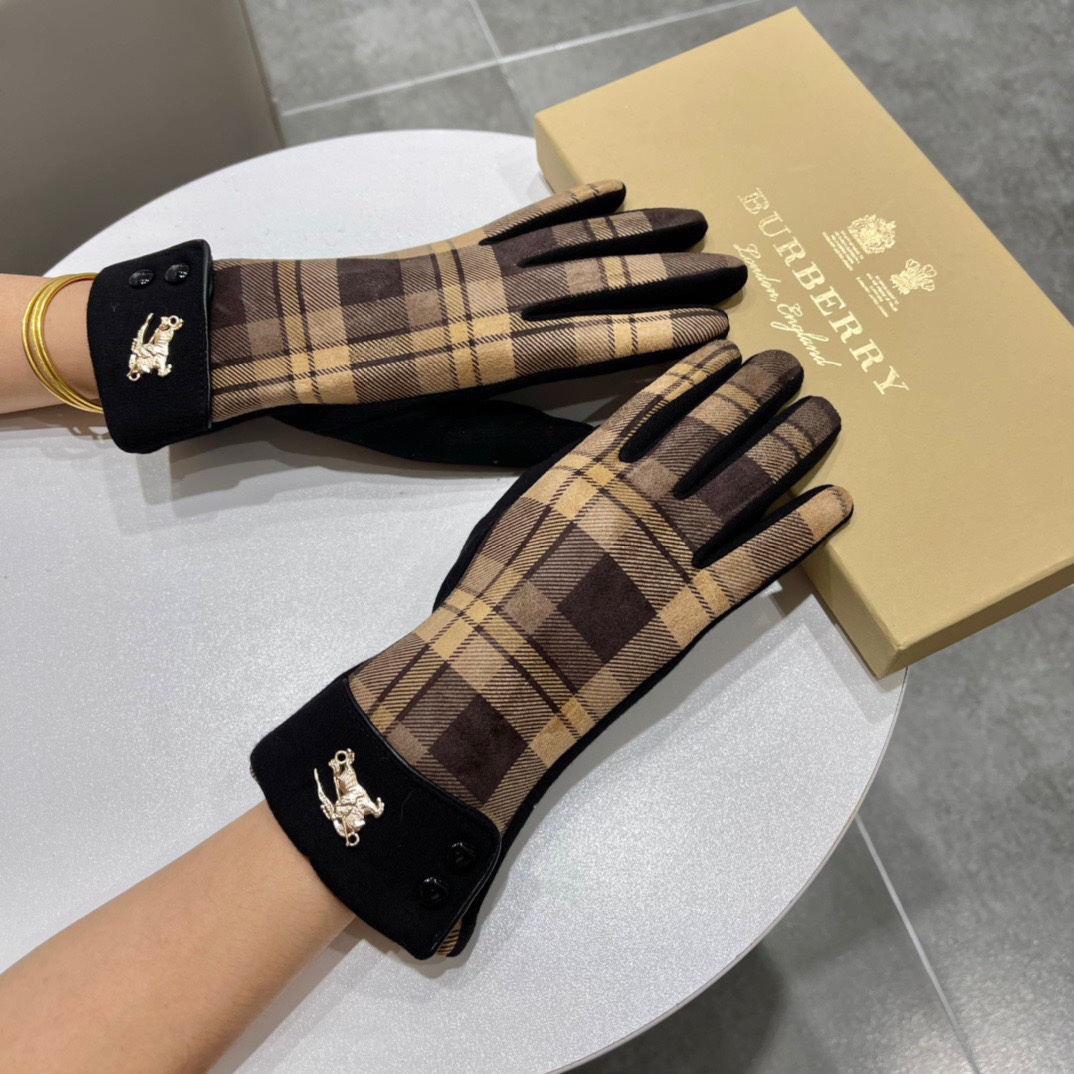 巴宝莉BURBERRY专柜新品羊毛手套时尚手套不可触屏秋冬保暖加绒内里经典格子上手超舒适柔软百搭配盒子均